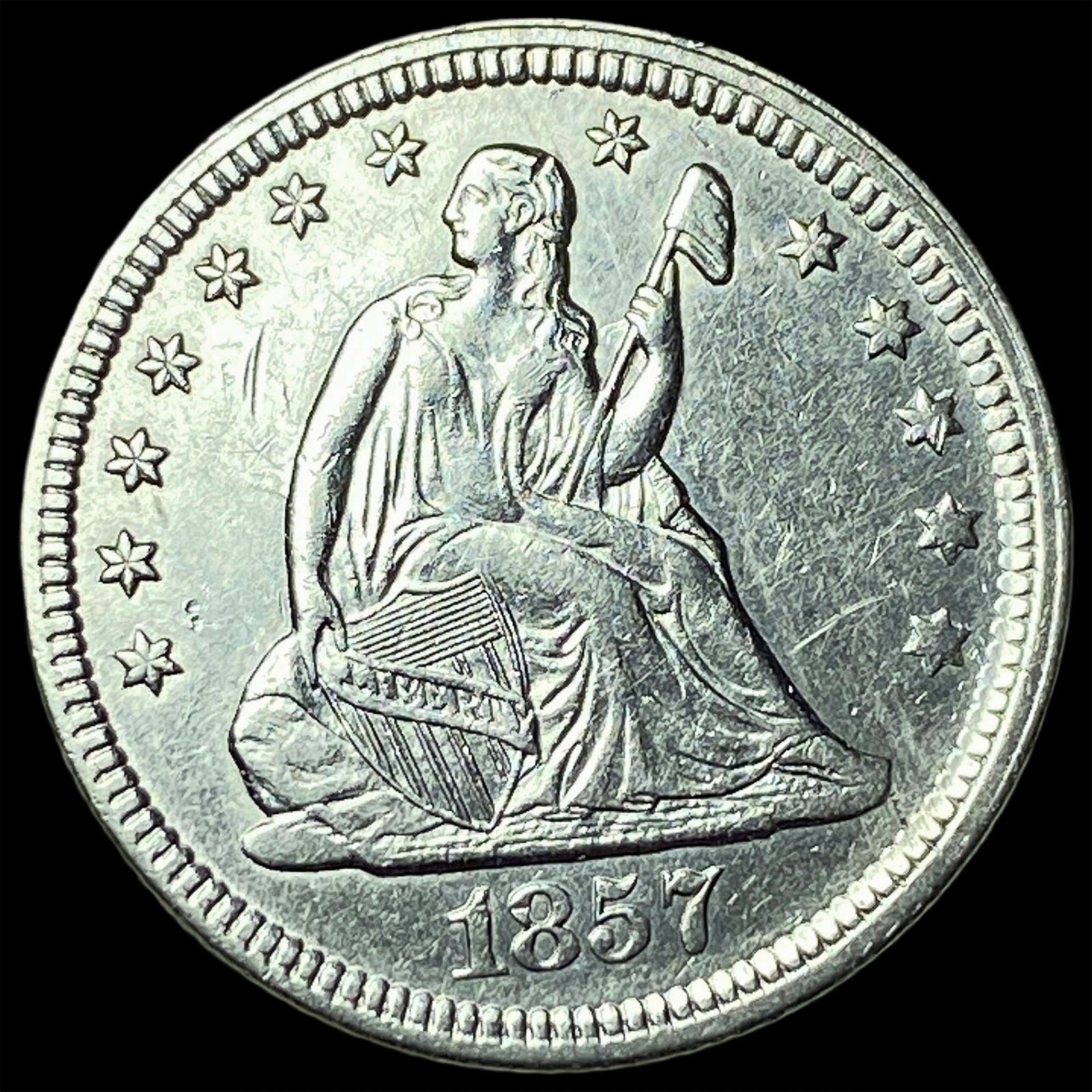 1857 Silver Seated Liberty Quarter UNCIRCULATED: 1857 Silver Seated Liberty Quarter UNCIRCULATED