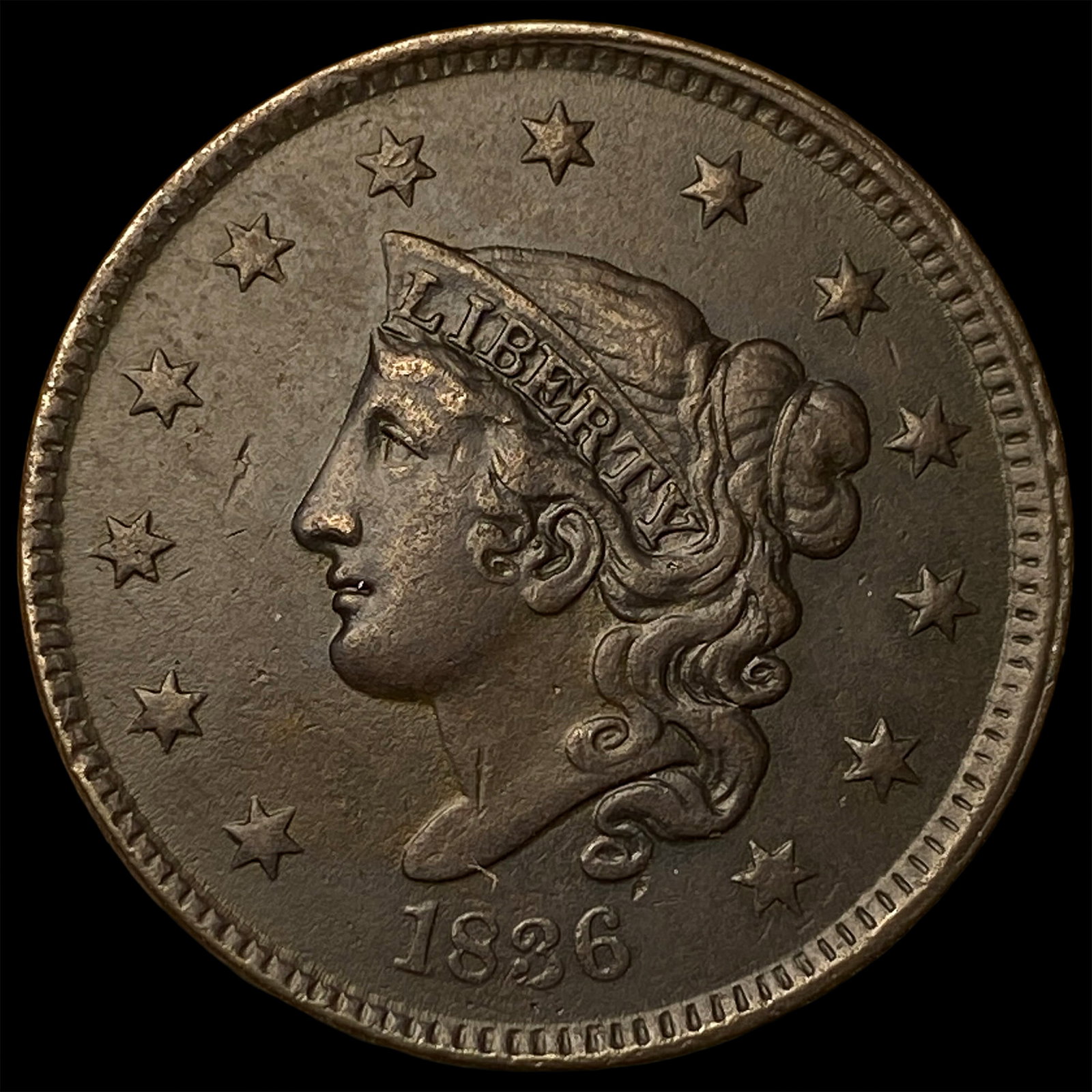 1836 Coronet Head Large Cent LIGHTLY CIRCULATED: 1836 Coronet Head Large Cent LIGHTLY CIRCULATED
