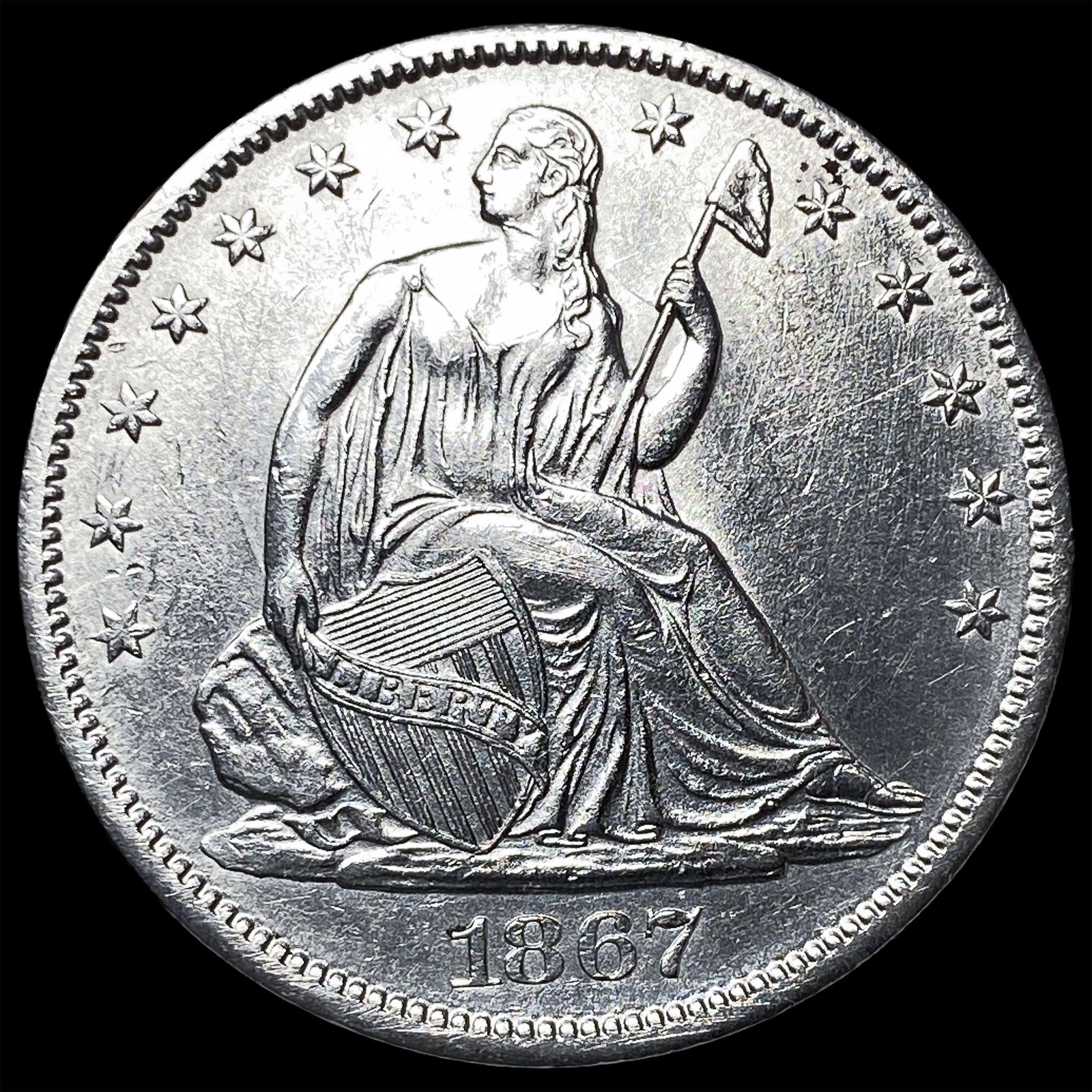 1867-S Silver Seated Liberty Half Dollar UNCIRCULATED: 1867-S Silver Seated Liberty Half Dollar UNCIRCULATED