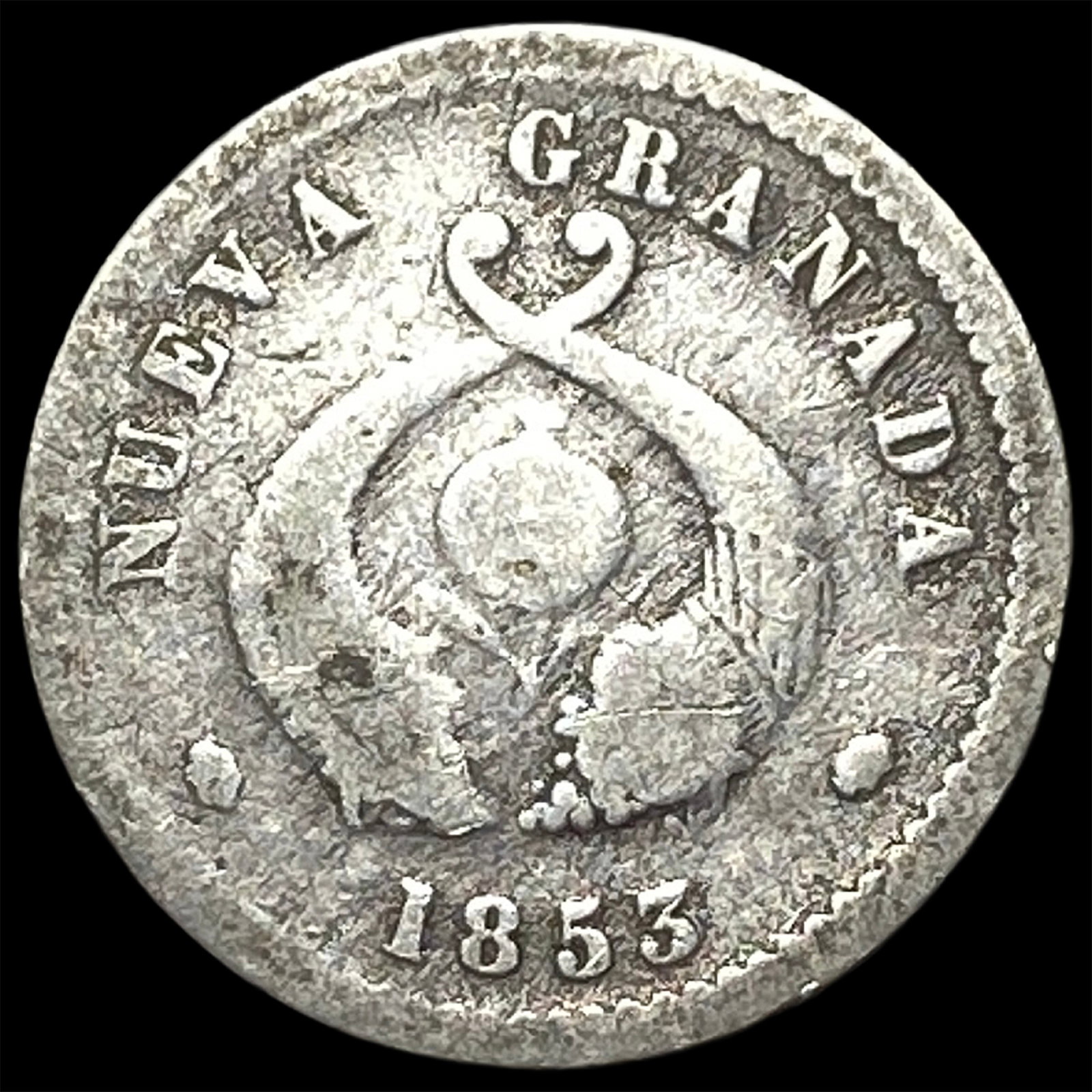 1853 Colombia Silver 1 Decimo: 1853 Colombia Silver 1 Decimo