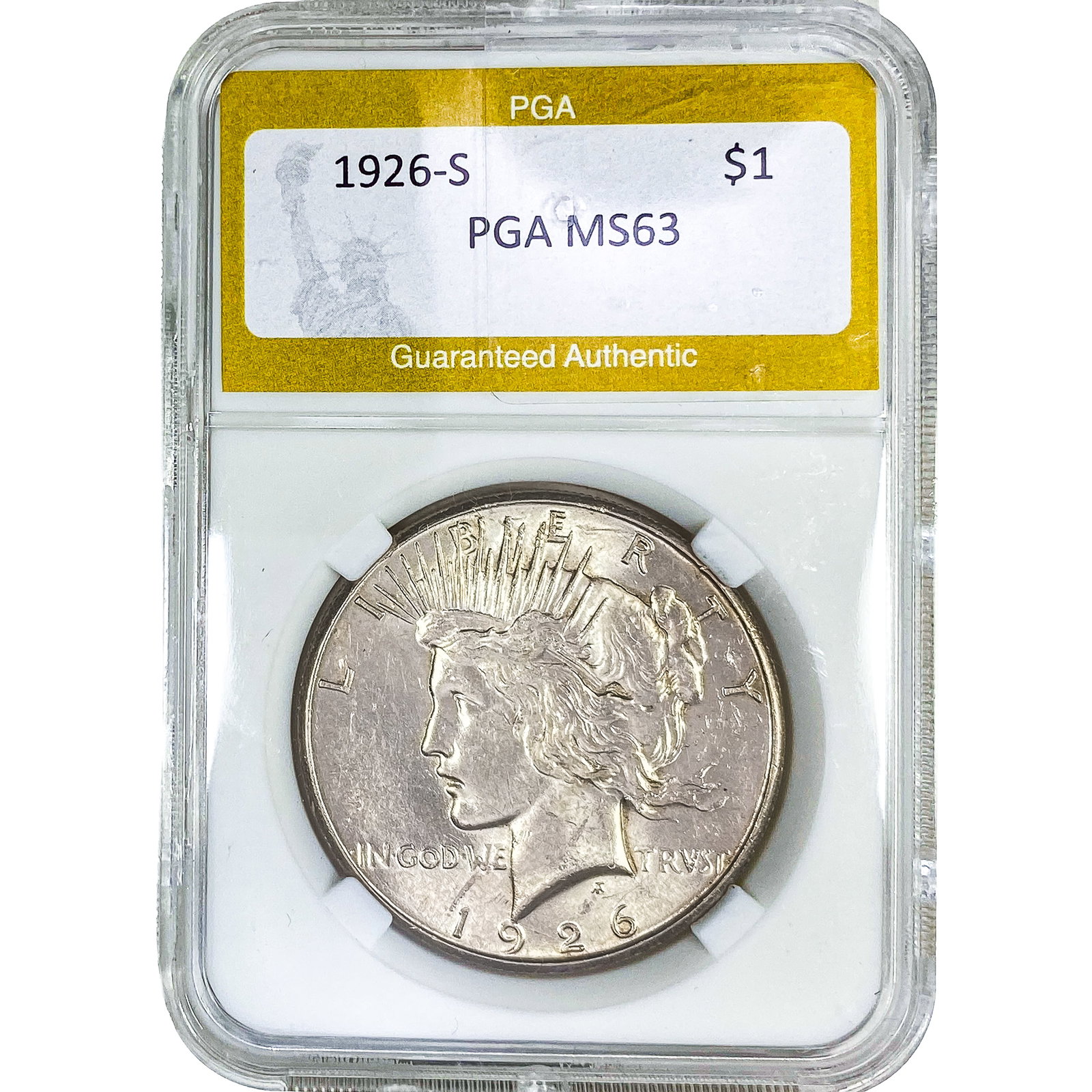 1926-S Silver Peace Dollar PGA MS63: 1926-S Silver Peace Dollar PGA MS63