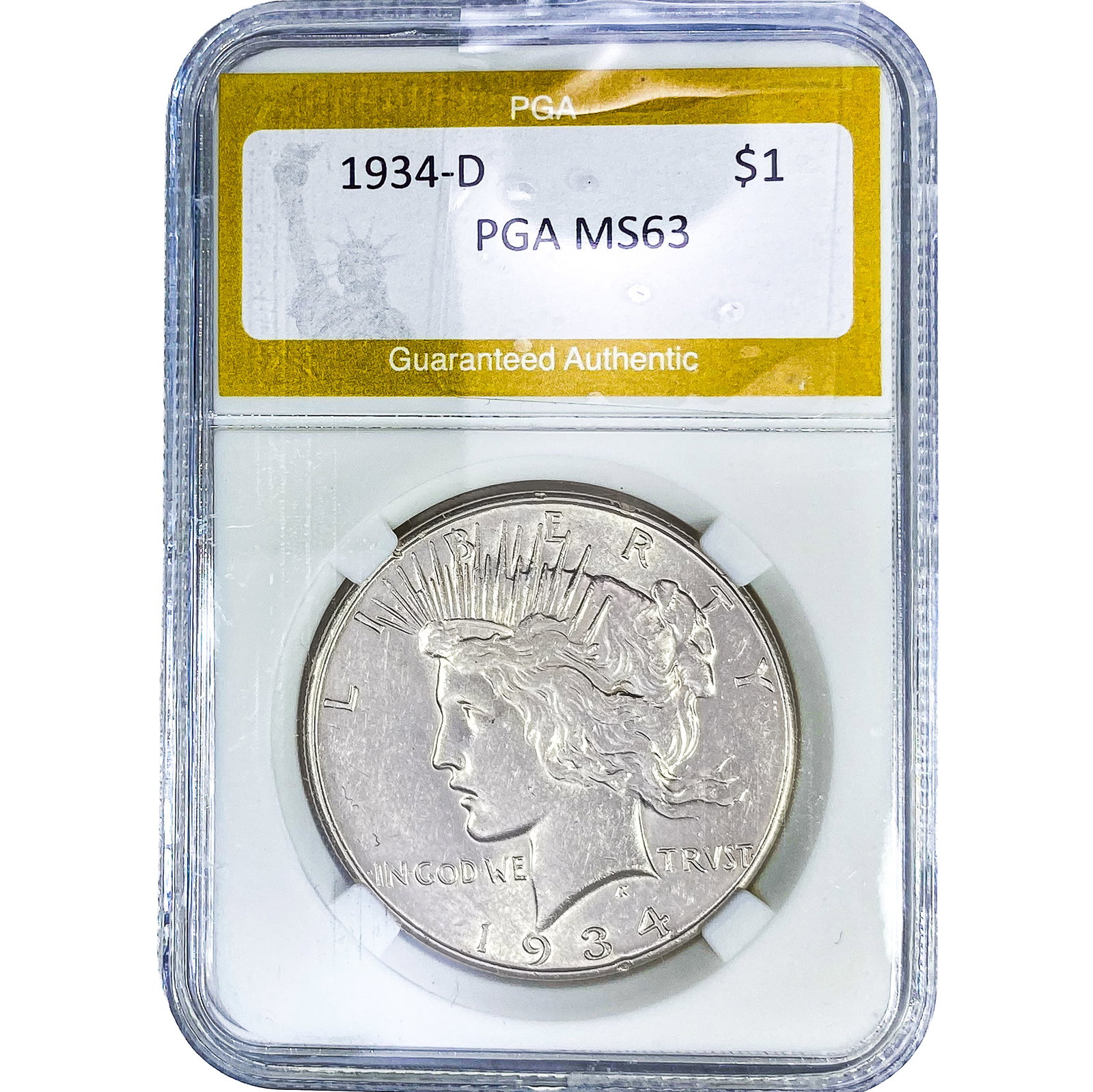 1934-D Silver Peace Dollar PGA MS63: 1934-D Silver Peace Dollar PGA MS63
