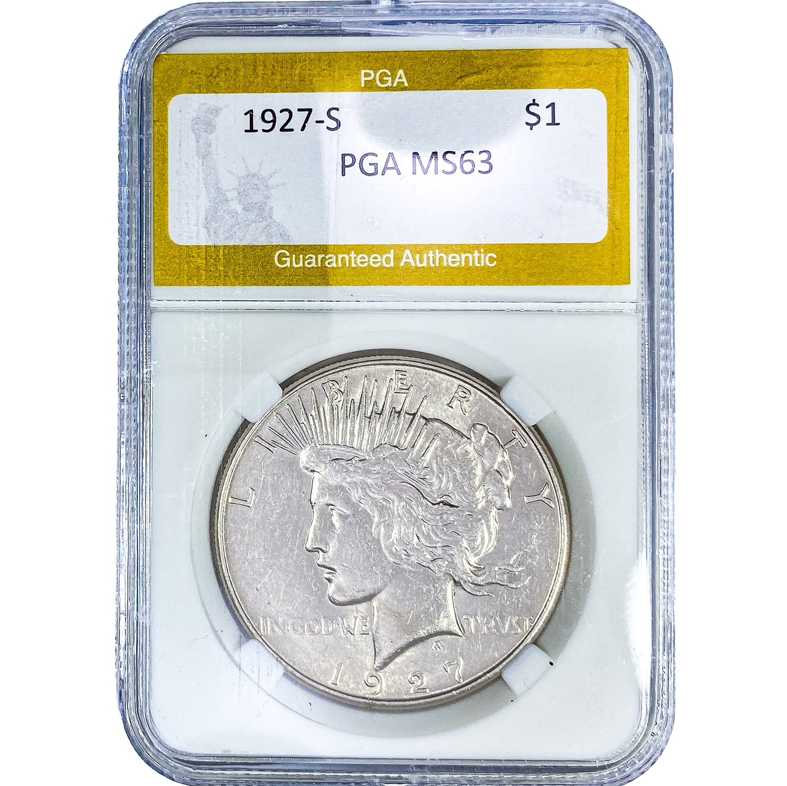 1927-S Silver Peace Dollar PGA MS63: 1927-S Silver Peace Dollar PGA MS63