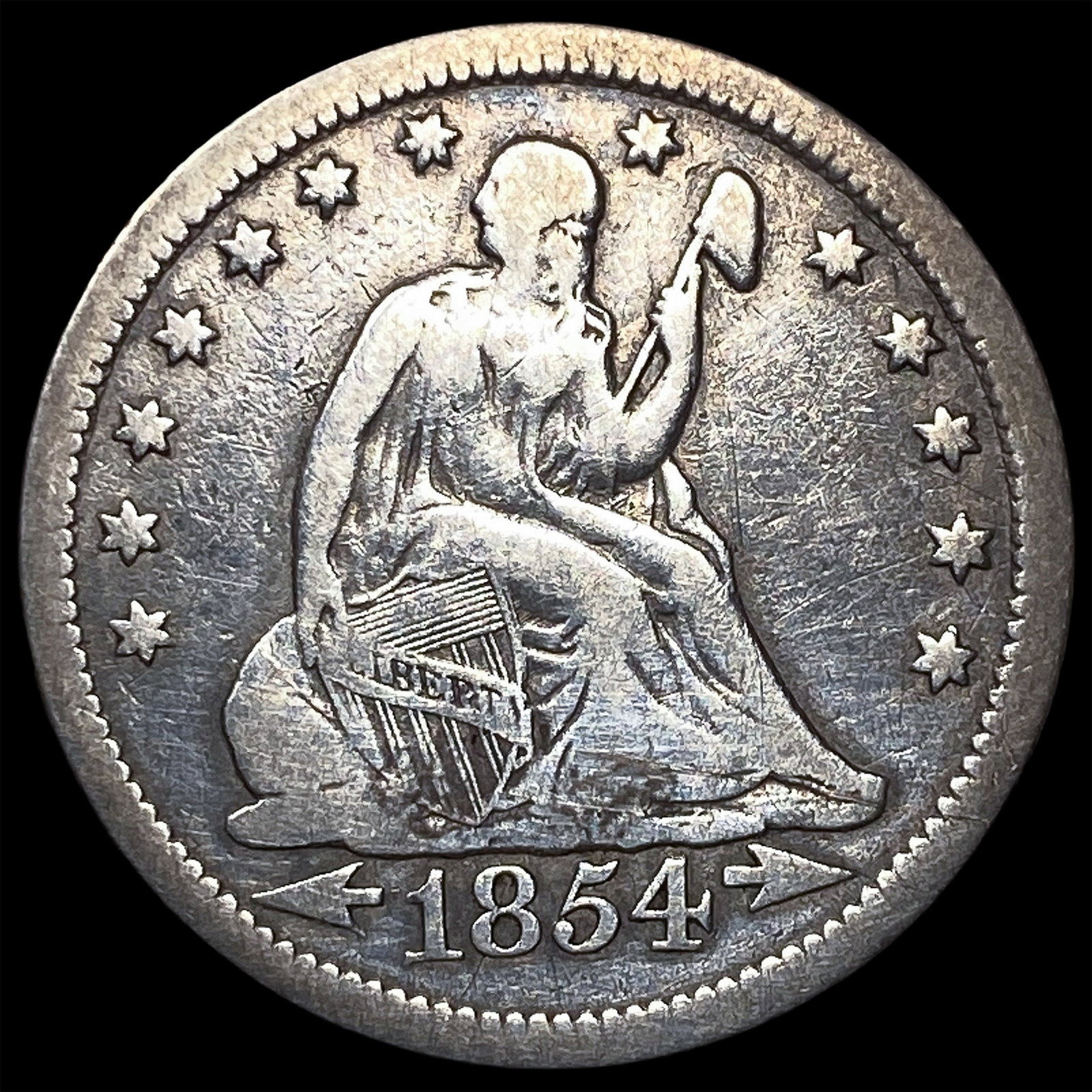 1854 Arrows Seated Liberty Quarter LIGHTLY CIRCULATED (1 of 2)