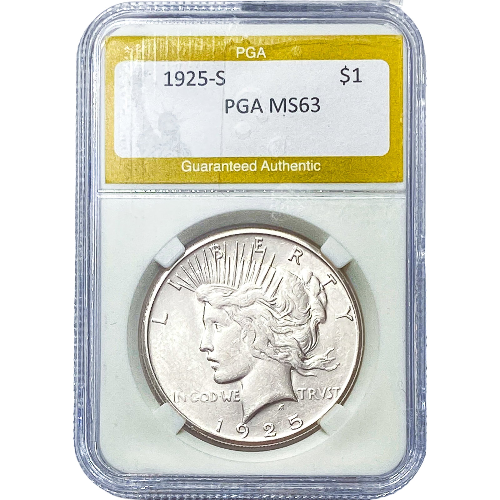 1925-S Silver Peace Dollar PGA MS63: 1925-S Silver Peace Dollar PGA MS63