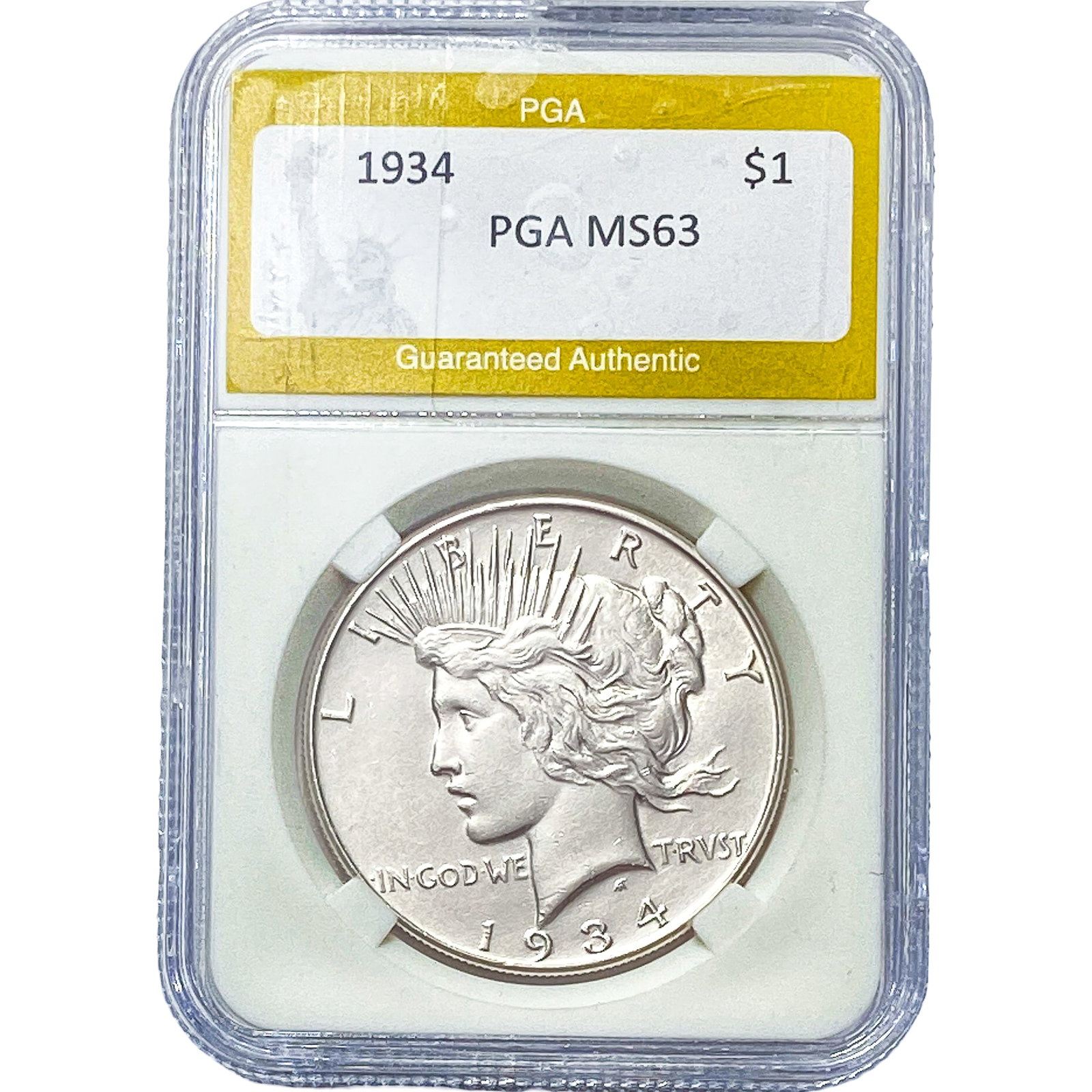 1934 Silver Peace Dollar PGA MS63: 1934 Silver Peace Dollar PGA MS63