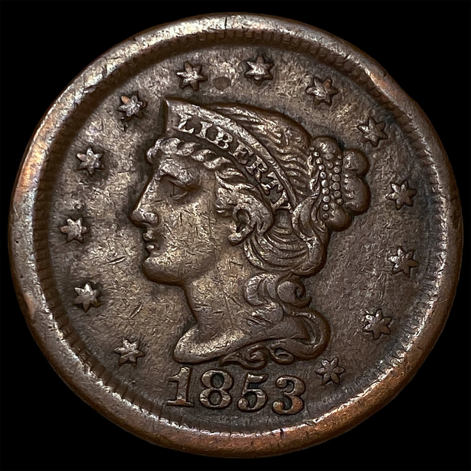 1853 Braided Hair Large Cent CLOSELY UNCIRCULATED: 1853 Braided Hair Large Cent CLOSELY UNCIRCULATED
