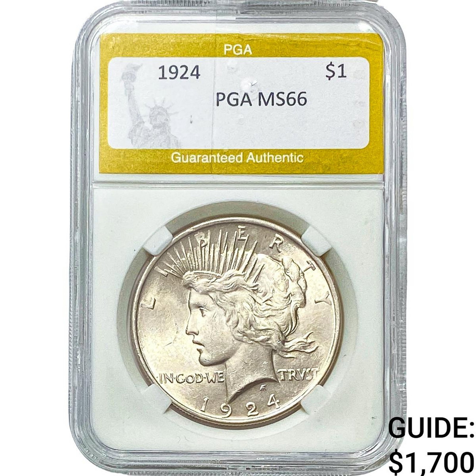 1924 Silver Peace Dollar PGA MS66: 1924 Silver Peace Dollar PGA MS66