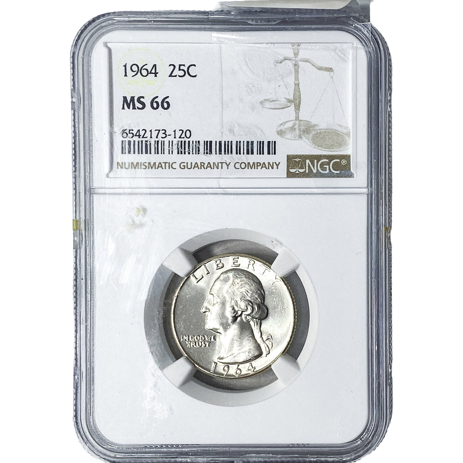 1964 Washington Silver Quarter NGC MS66: 1964 Washington Silver Quarter NGC MS66