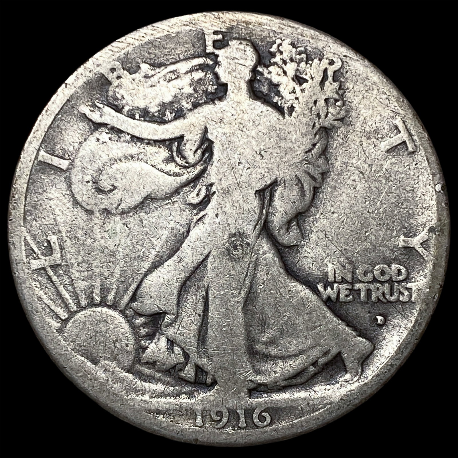 1916-D Silver Walking Liberty Half Dollar NICELY CIRCULATED: 1916-D Silver Walking Liberty Half Dollar NICELY CIRCULATED