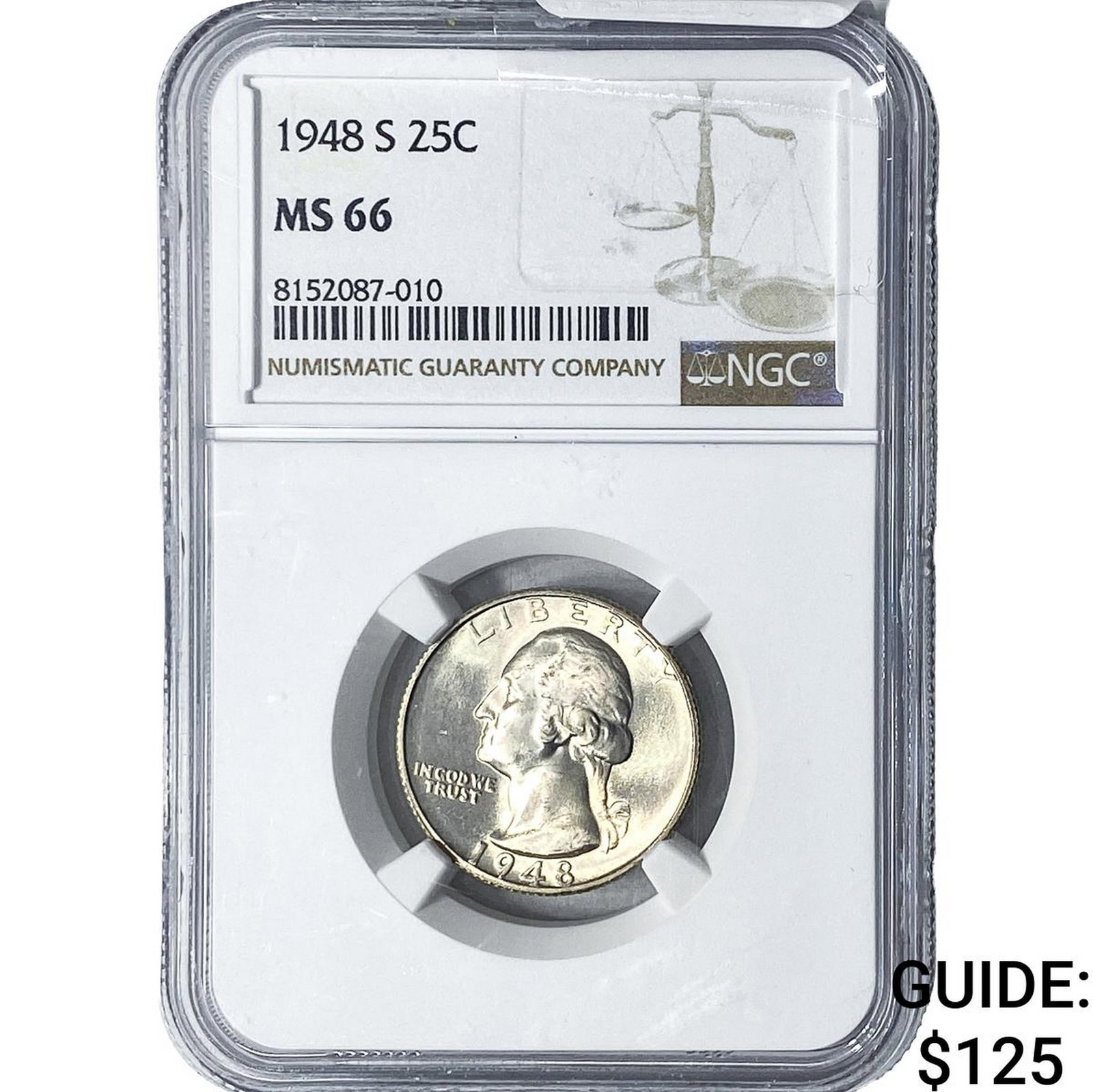 1948-S Washington Silver Quarter NGC MS66: 1948-S Washington Silver Quarter NGC MS66