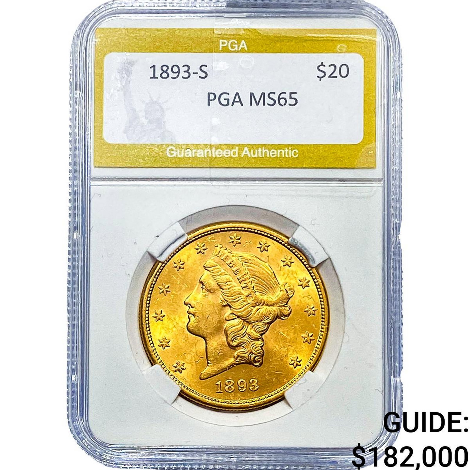 1893-S $20 Gold Double Eagle PGA MS65: 1893-S $20 Gold Double Eagle PGA MS65