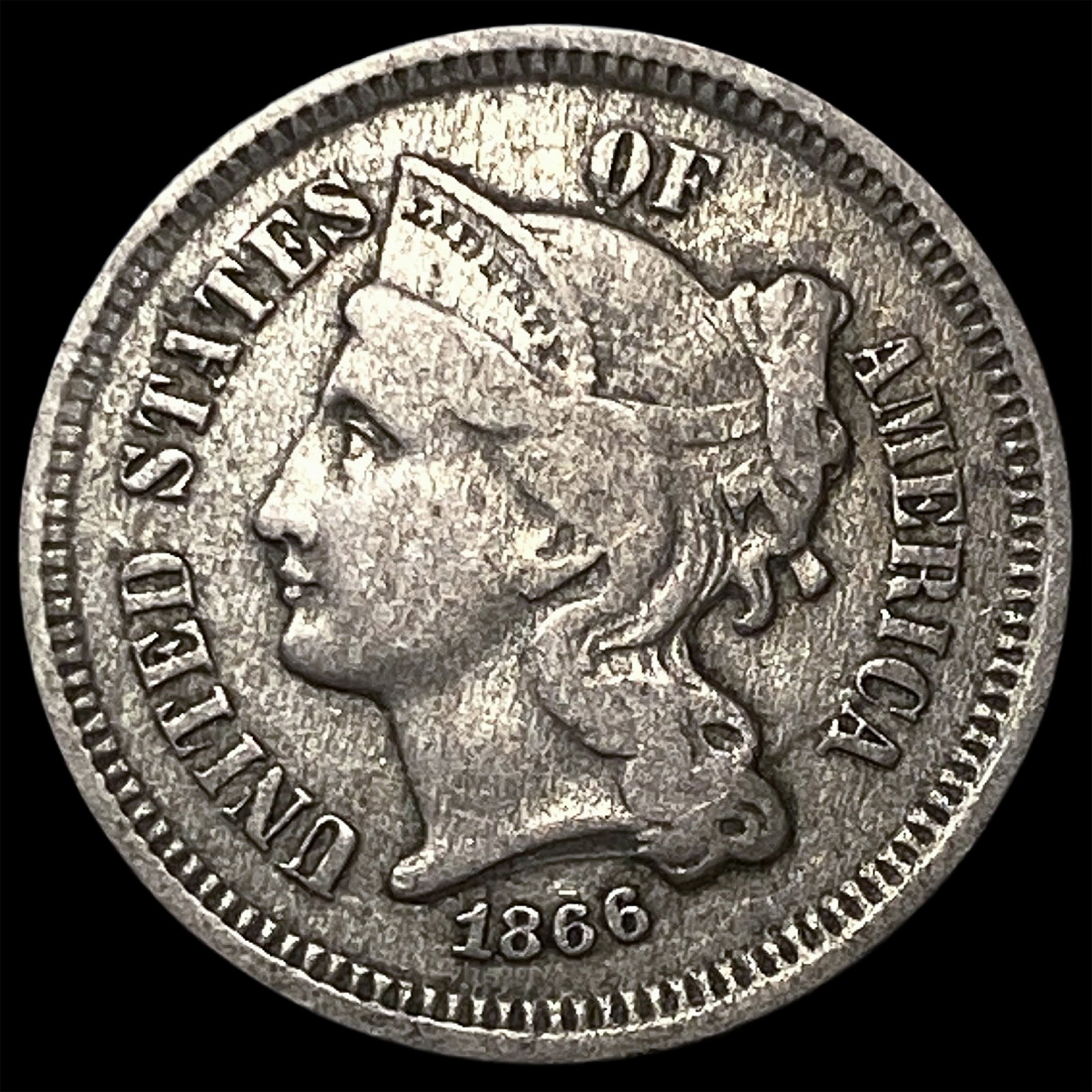 1866 Nickel Three-Cent Piece NEARLY UNCIRCULATED: 1866 Nickel Three-Cent Piece NEARLY UNCIRCULATED
