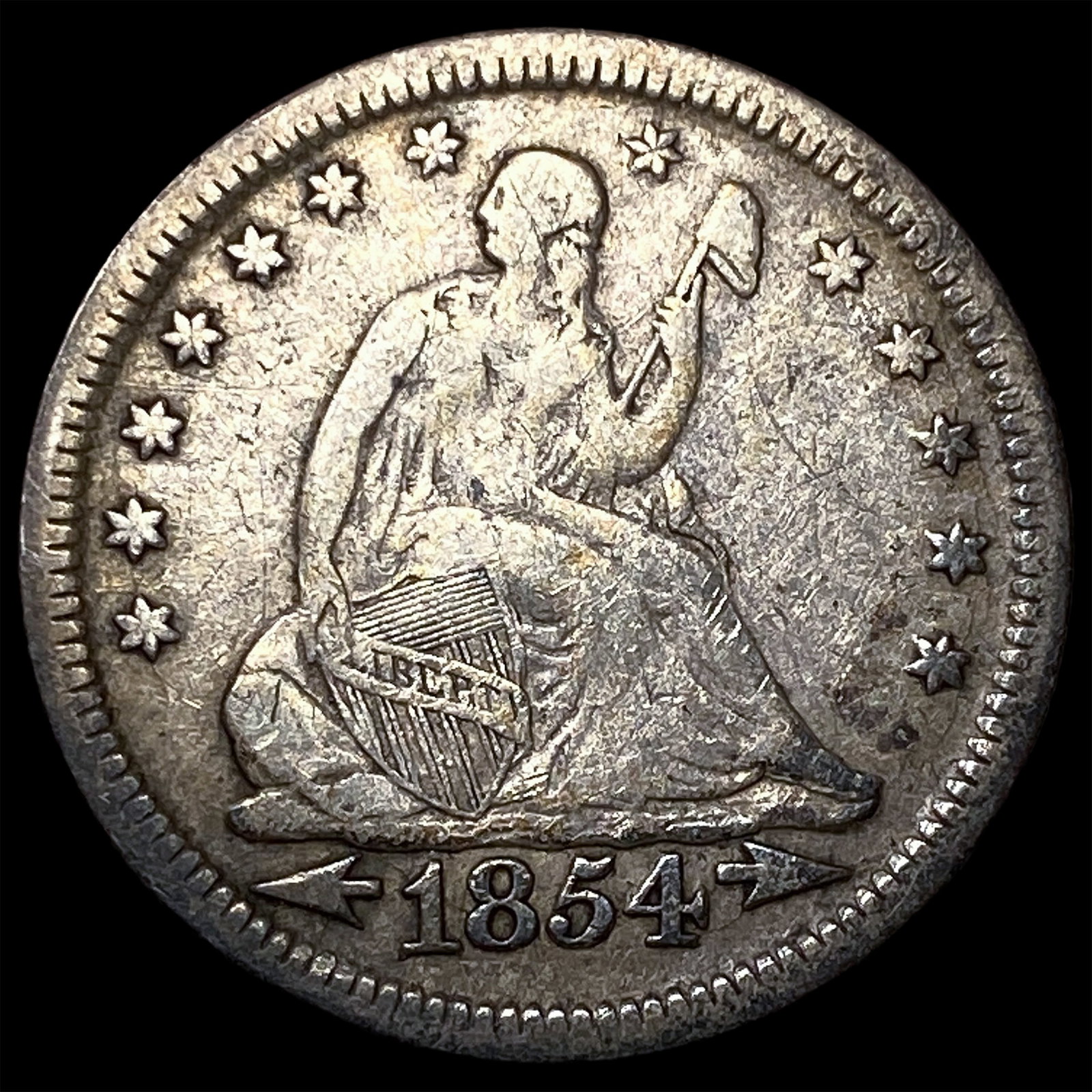 1854 Arrows Seated Liberty Quarter LIGHTLY CIRCULATED (1 of 2)