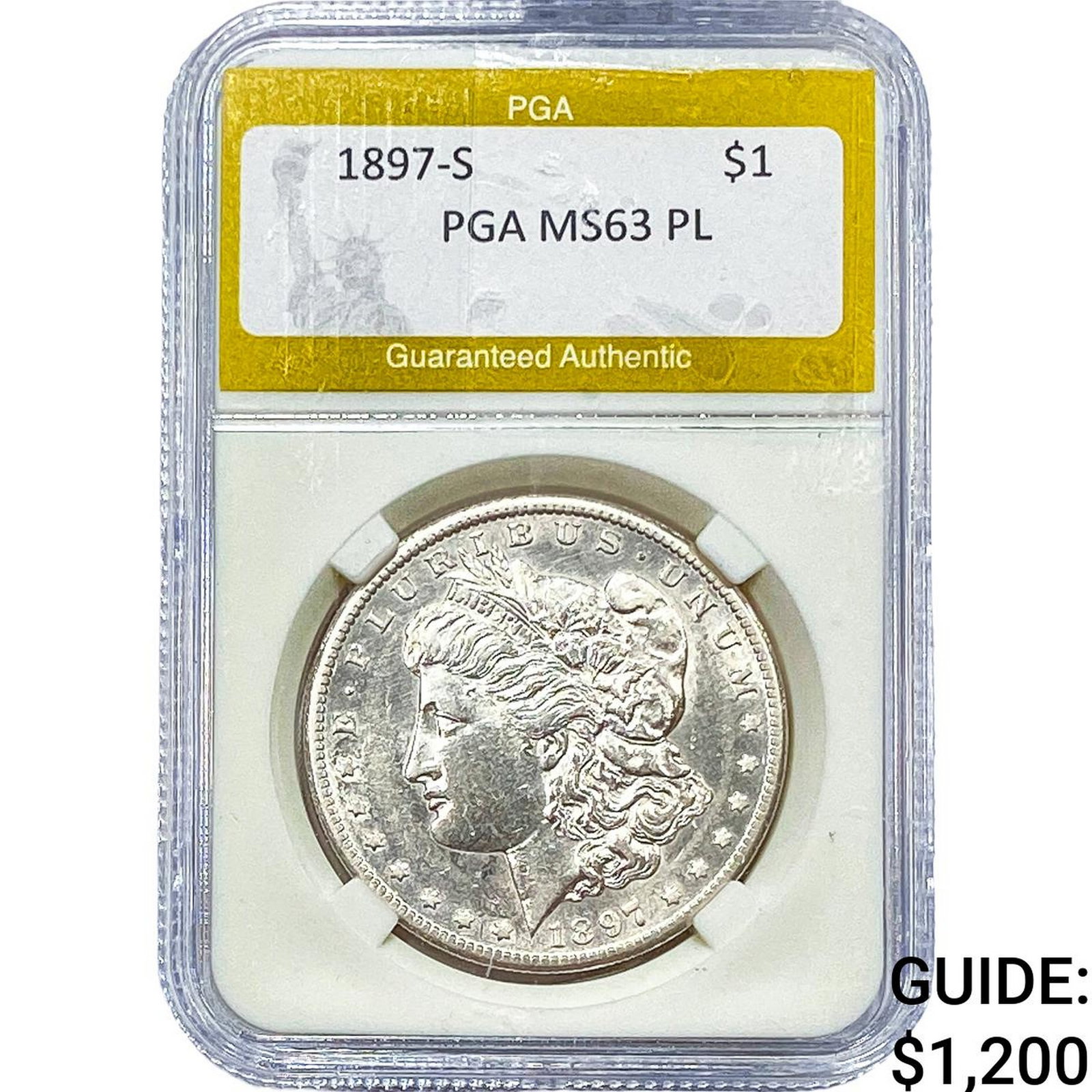 1897-S Morgan Silver Dollar PGA MS63 PL: 1897-S Morgan Silver Dollar PGA MS63 PL