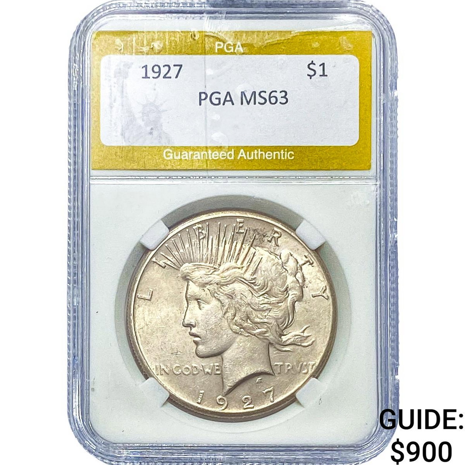 1927 Silver Peace Dollar PGA MS63: 1927 Silver Peace Dollar PGA MS63