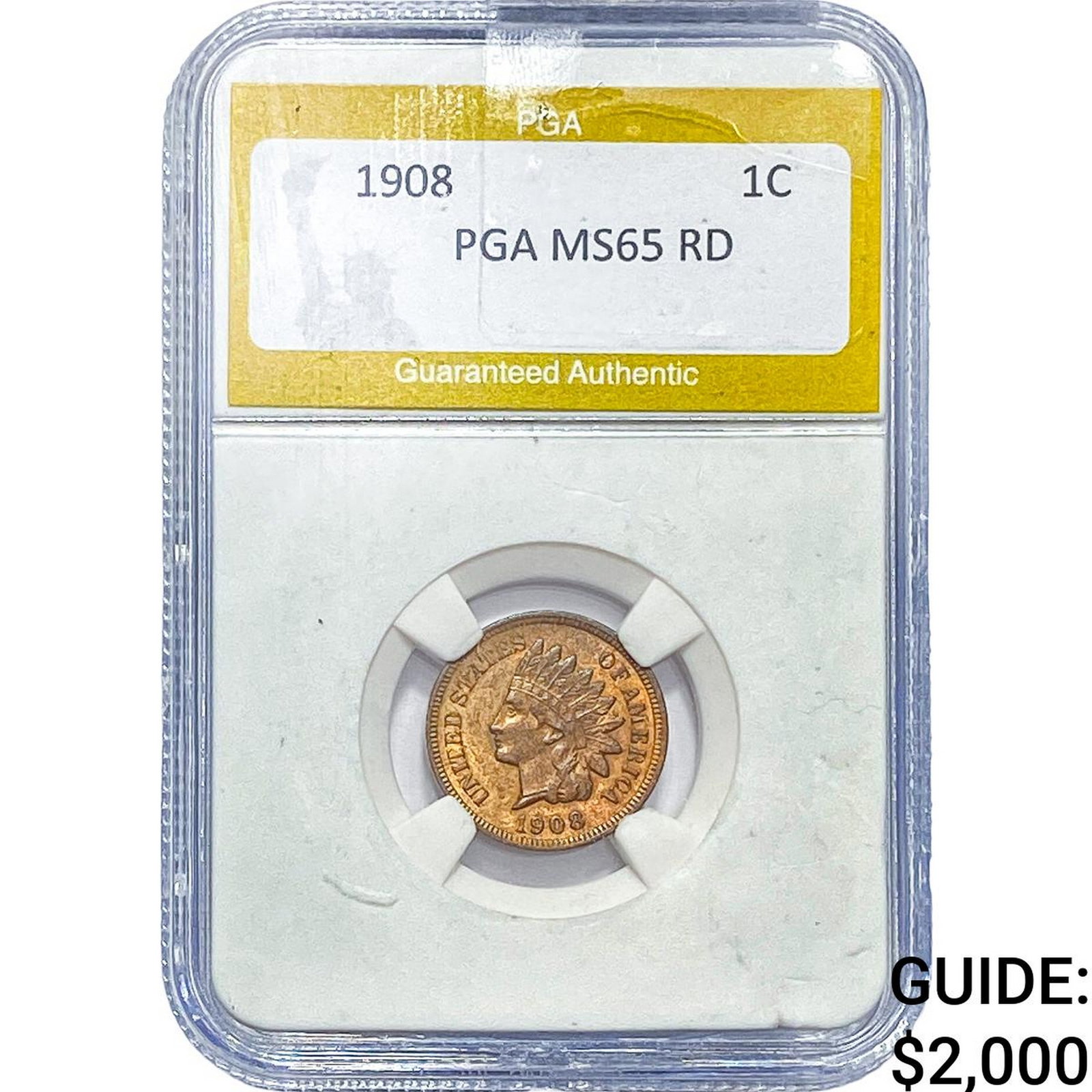 1908 Indian Head Cent PGA MS65 RD: 1908 Indian Head Cent PGA MS65 RD