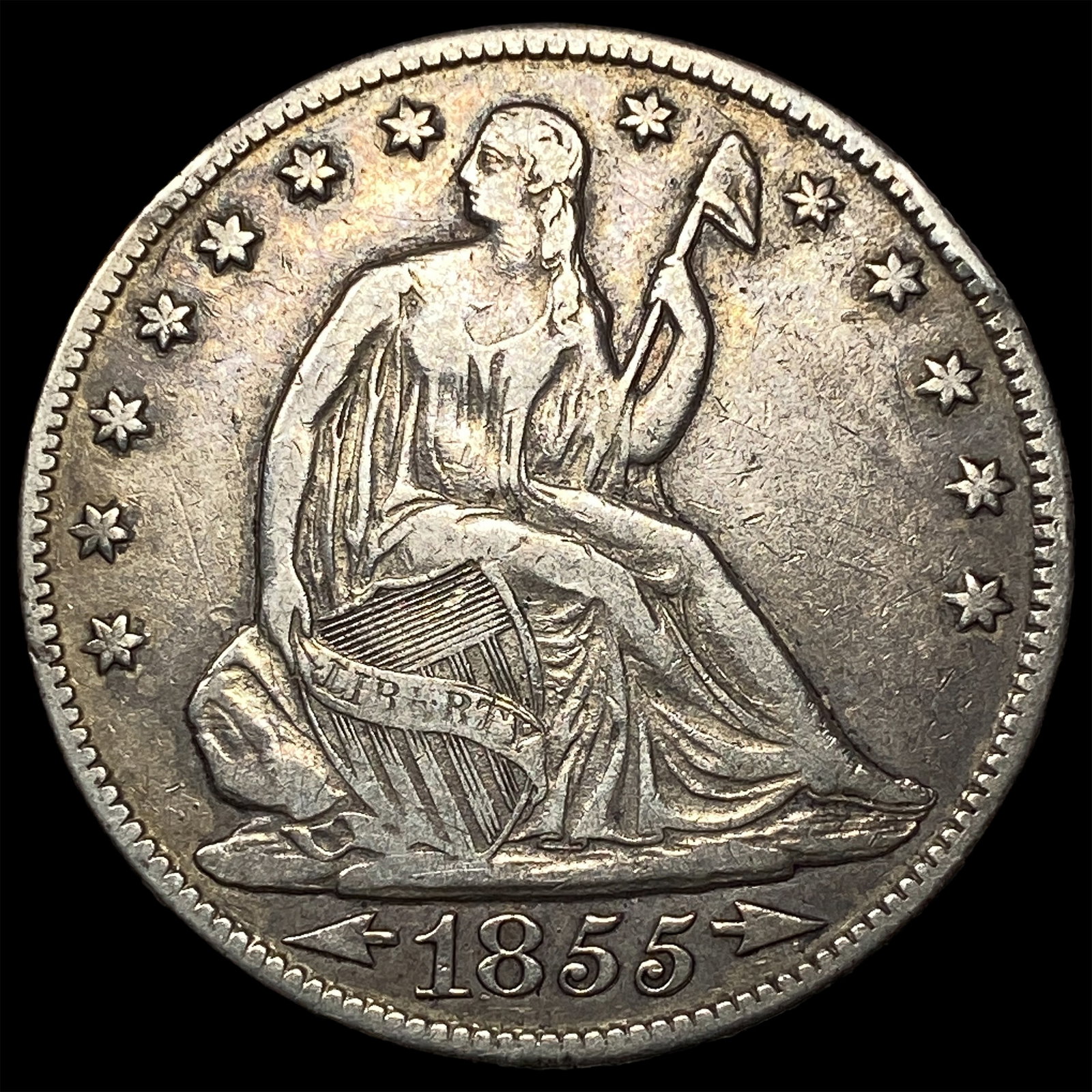 1855-O Silver Seated Liberty Half Dollar CLOSELY UNCIRCULATED: 1855-O Silver Seated Liberty Half Dollar CLOSELY UNCIRCULATED