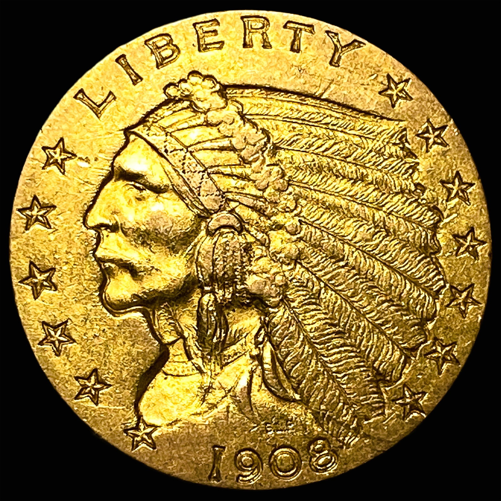 1908 Indian Head $2.5 Gold Quarter Eagle UNCIRCULATED: 1908 Indian Head $2.5 Gold Quarter Eagle UNCIRCULATED