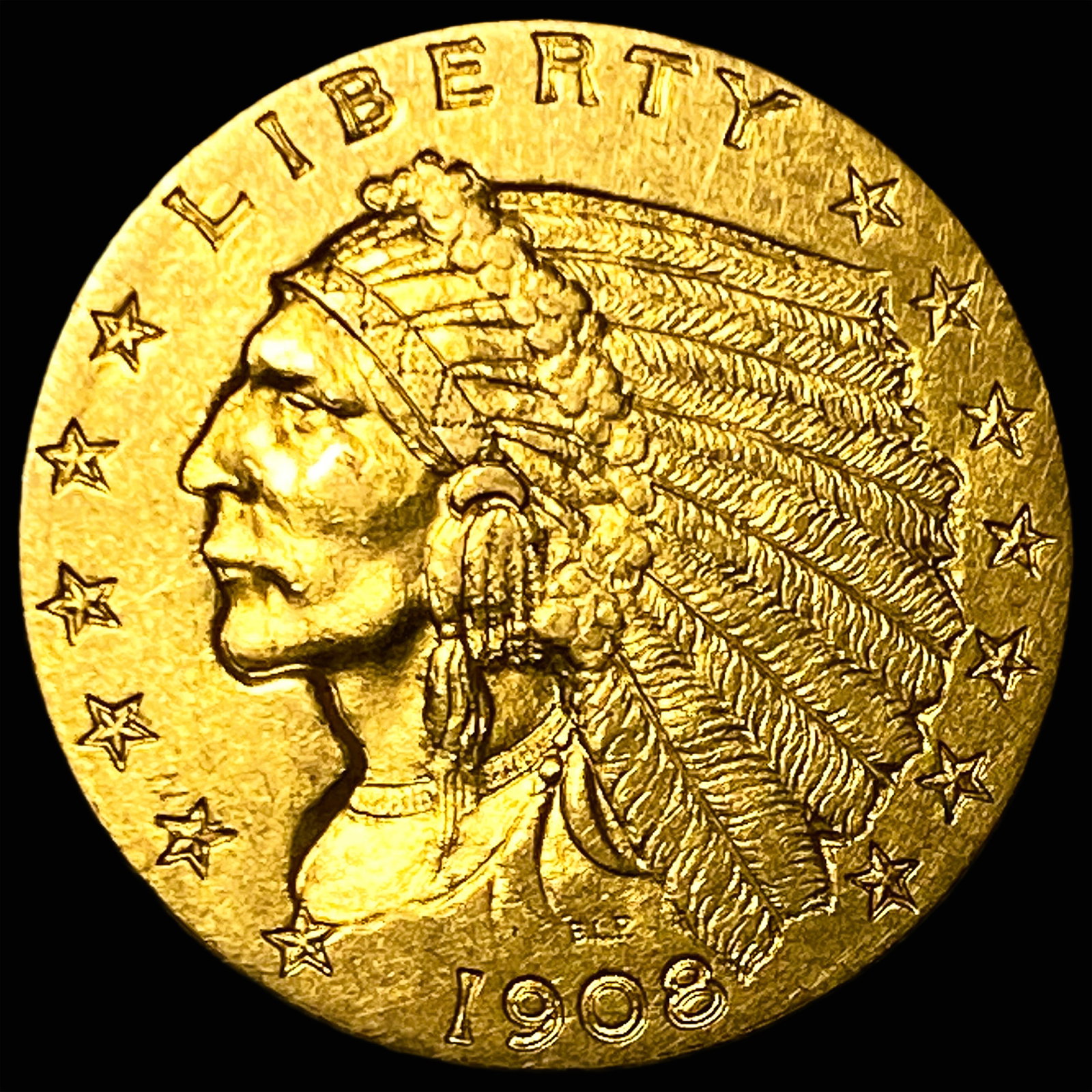 1908 Indian Head $2.50 Gold Quarter Eagle UNCIRCULATED: 1908 Indian Head $2.50 Gold Quarter Eagle UNCIRCULATED
