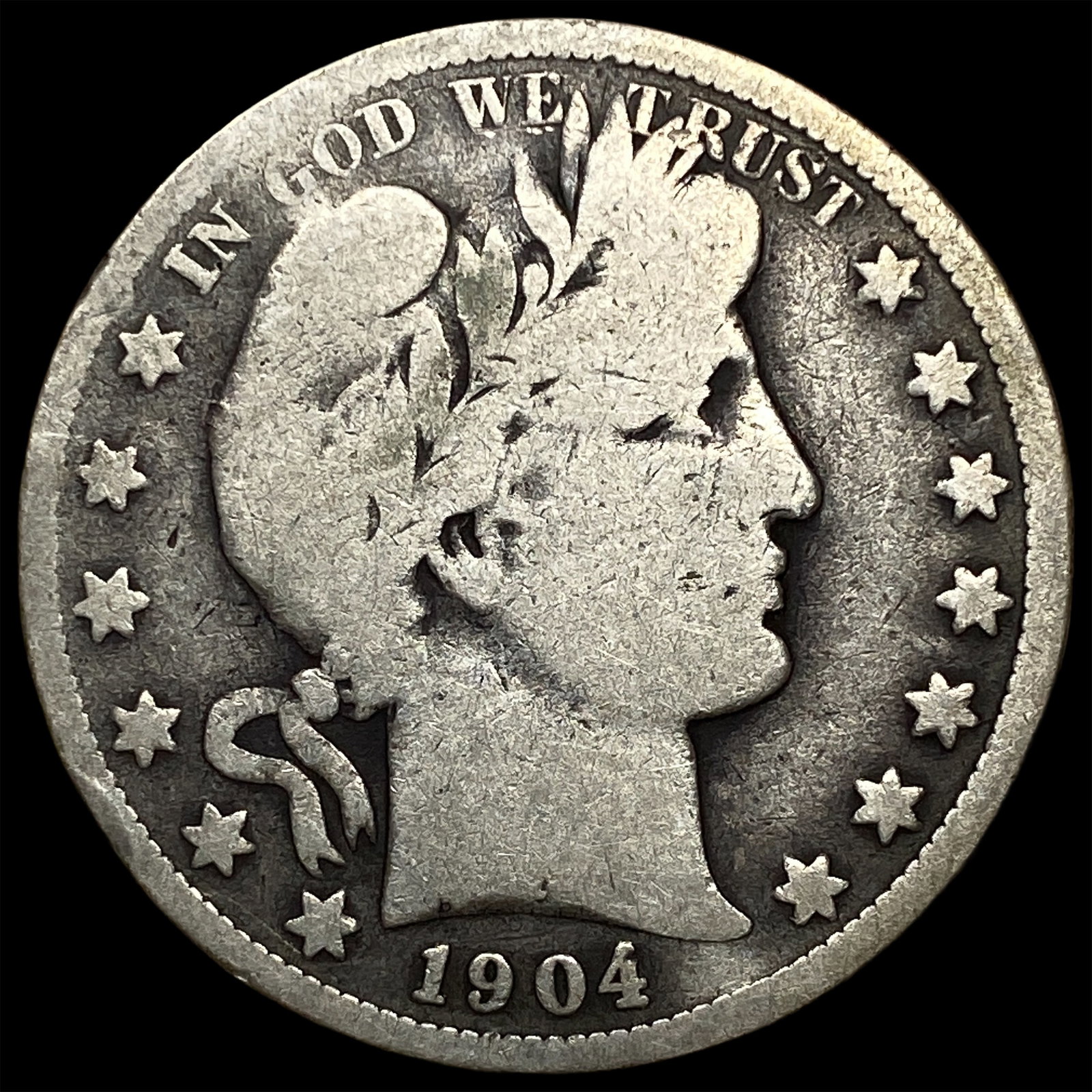1904-S Silver Barber Half Dollar NICELY CIRCULATED: 1904-S Silver Barber Half Dollar NICELY CIRCULATED