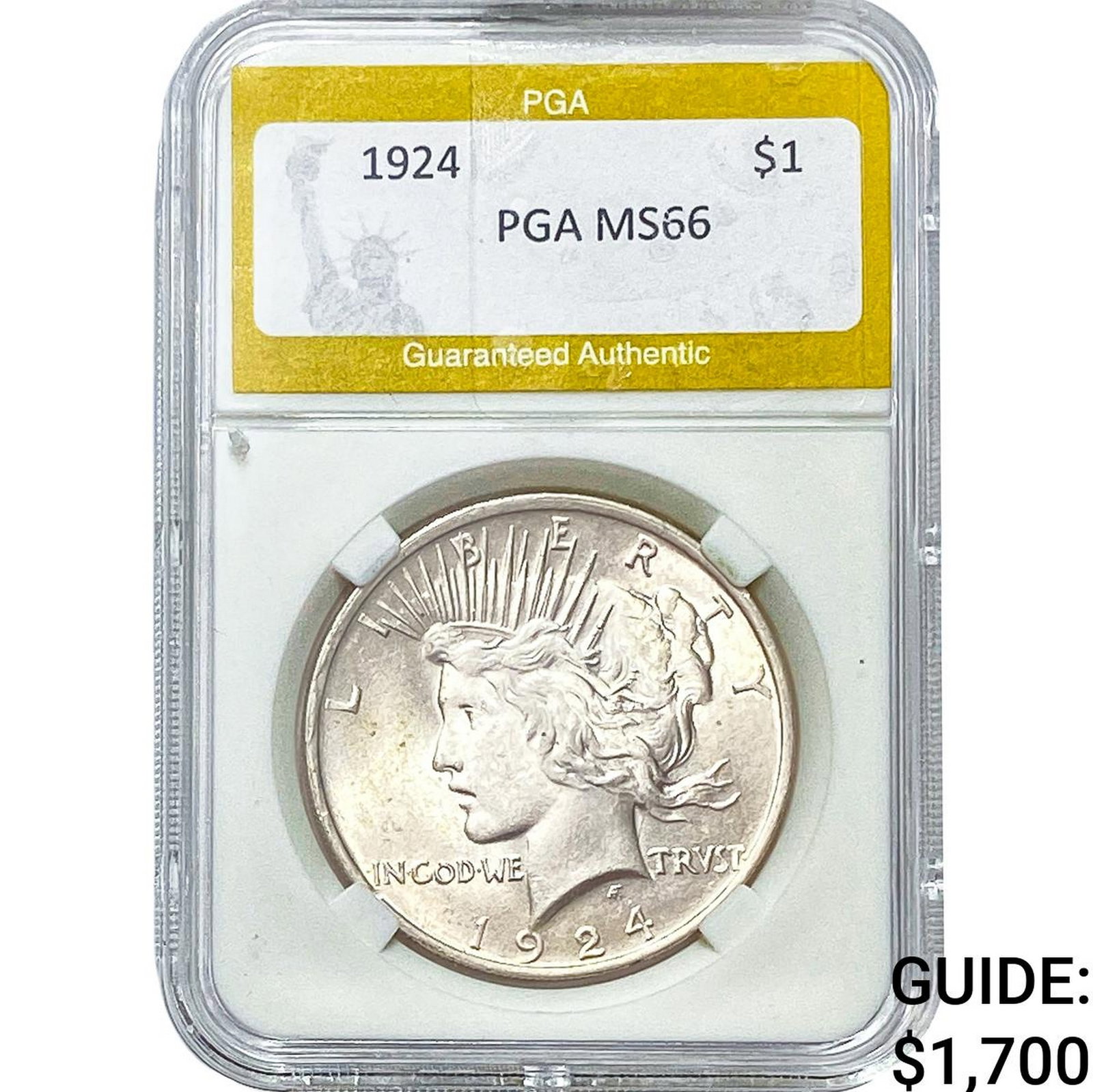 1924 Silver Peace Dollar PGA MS66: 1924 Silver Peace Dollar PGA MS66