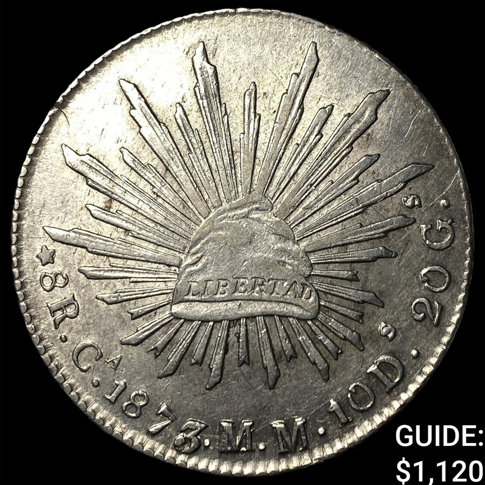 1873/5 CaMM Mexico Silver 8 Reales Overstruck Date: 1873/5 CaMM Mexico Silver 8 Reales Overstruck Date