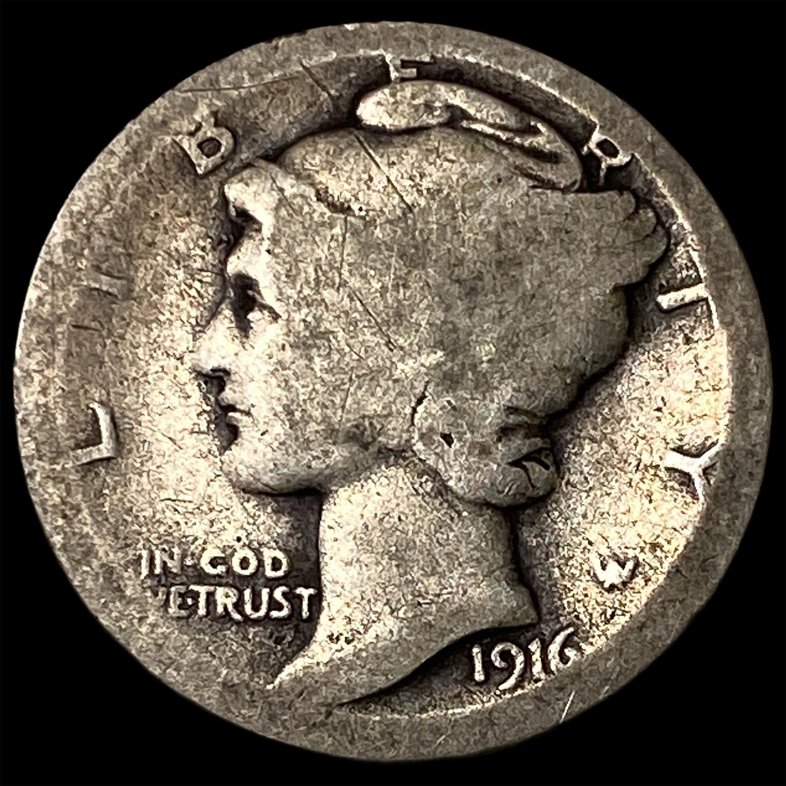 1916-S Silver Mercury Dime NICELY CIRCULATED: 1916-S Silver Mercury Dime NICELY CIRCULATED
