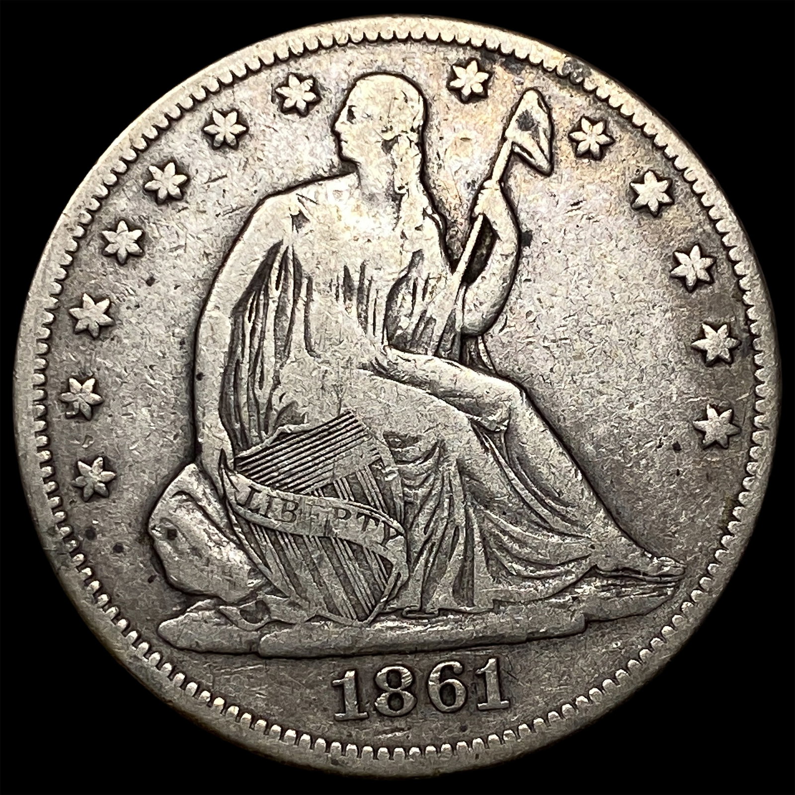 1861 Silver Half Dollar (Seated Liberty) NEARLY UNCIRCULATED: 1861 Silver Half Dollar (Seated Liberty) NEARLY UNCIRCULATED