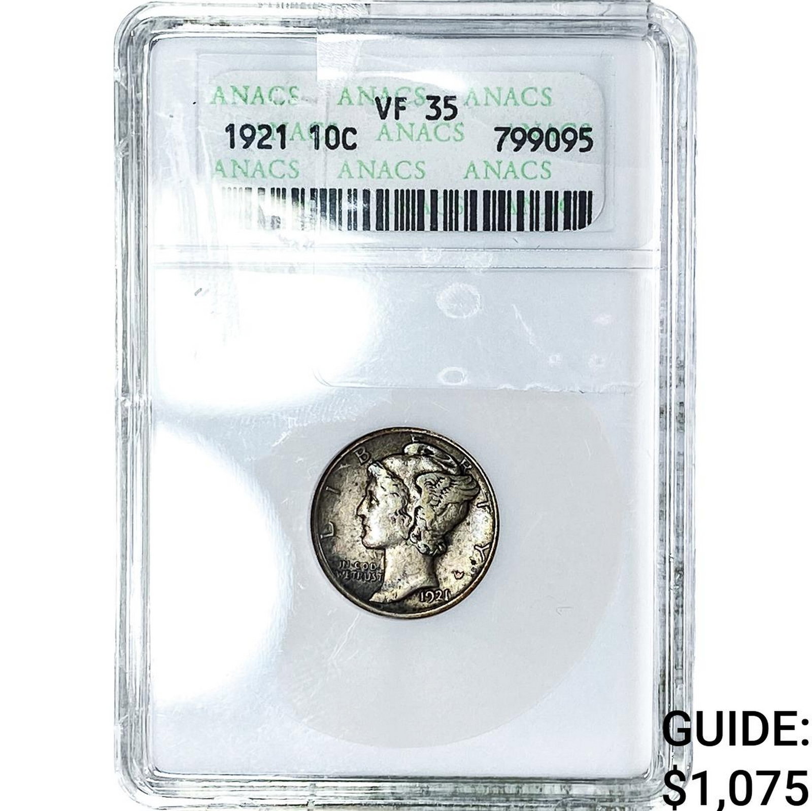 1921 Mercury Silver Dime ANACS VF35: 1921 Mercury Silver Dime ANACS VF35