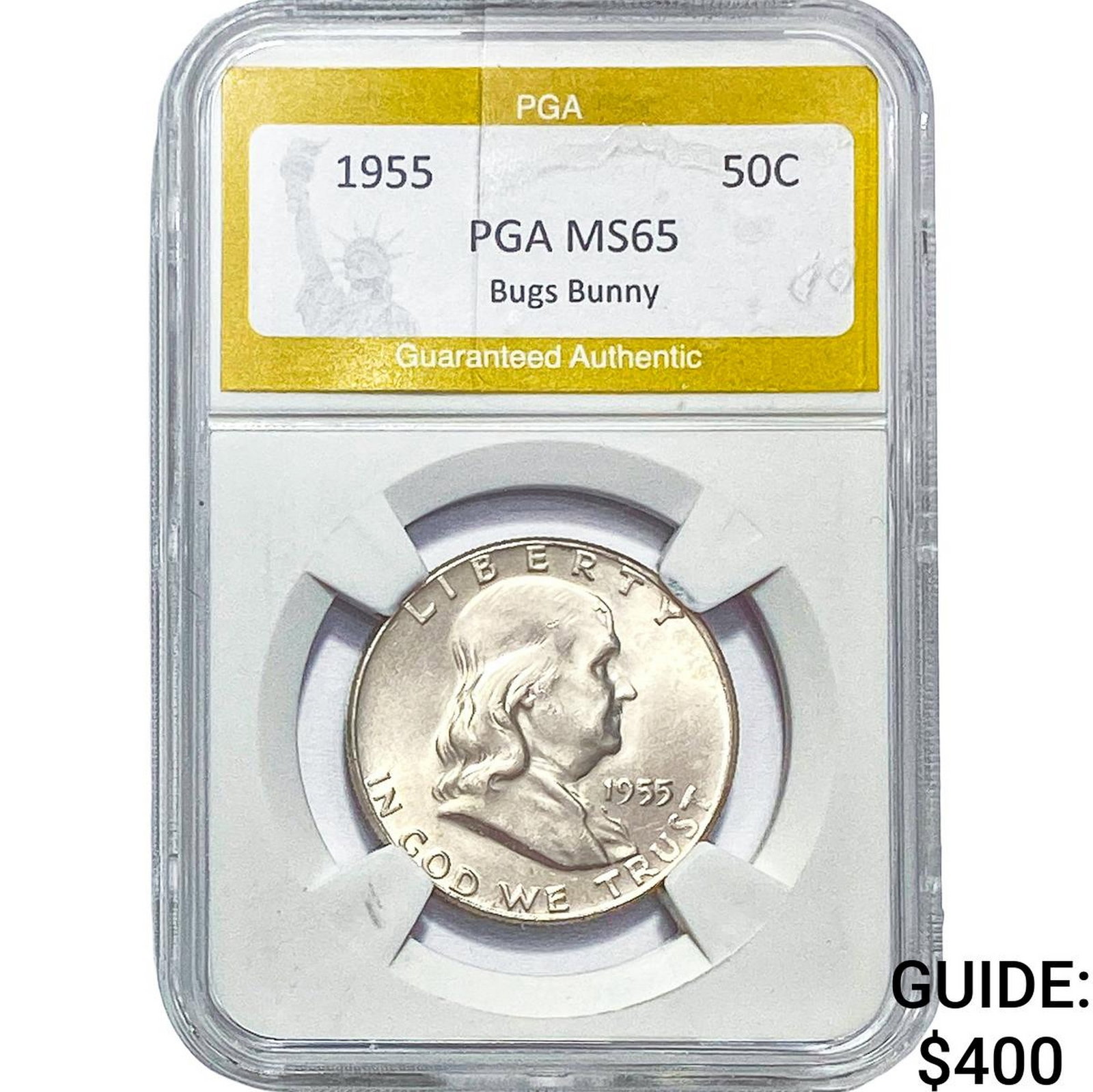 1955 Franklin Half Dollar PGA MS65 Bugs Bunny: 1955 Franklin Half Dollar PGA MS65 Bugs Bunny