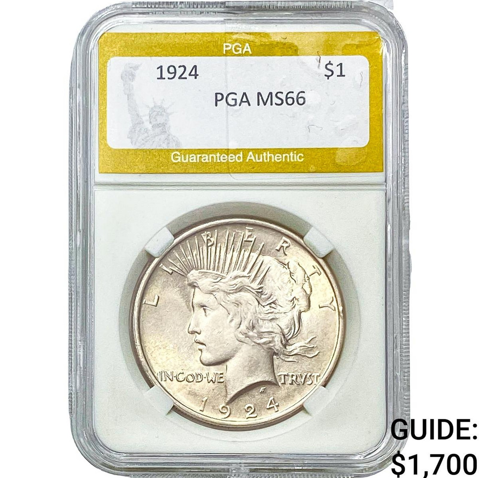 1924 Silver Peace Dollar PGA MS66: 1924 Silver Peace Dollar PGA MS66