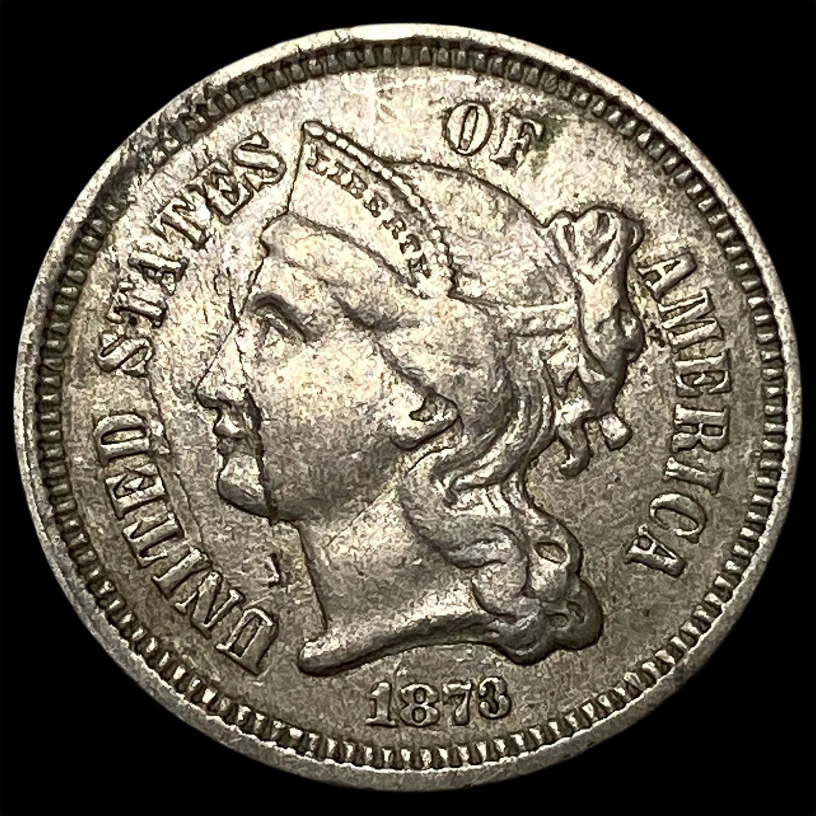 1873 Nickel Three-Cent Piece LIGHTLY CIRCULATED: 1873 Nickel Three-Cent Piece LIGHTLY CIRCULATED