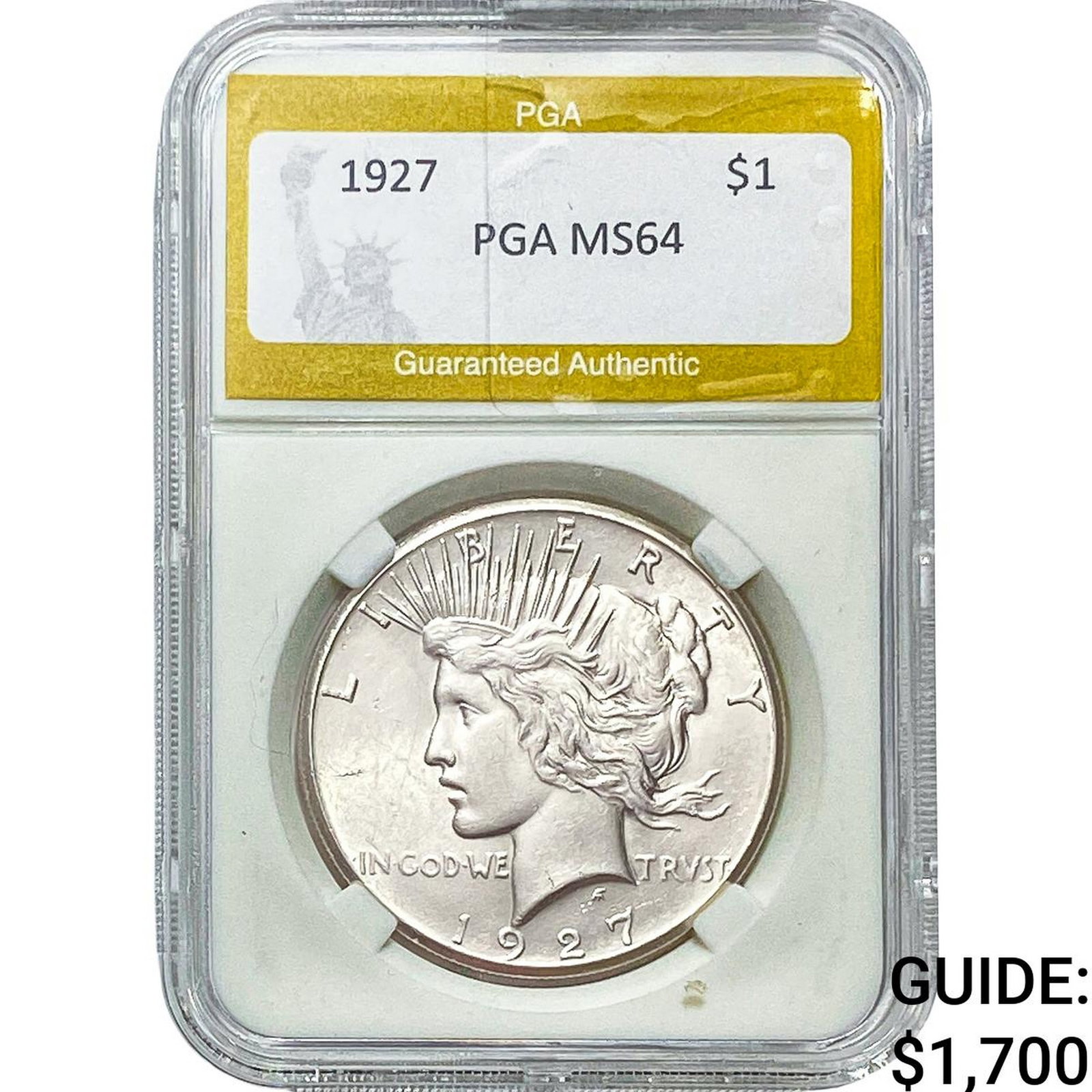 1927 Silver Peace Dollar PGA MS64: 1927 Silver Peace Dollar PGA MS64