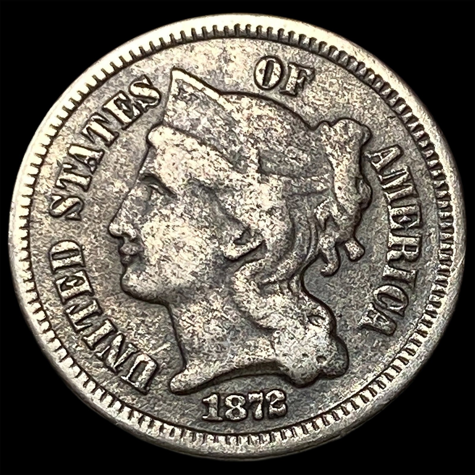 1872 Nickel Three-Cent Piece LIGHTLY CIRCULATED: 1872 Nickel Three-Cent Piece LIGHTLY CIRCULATED