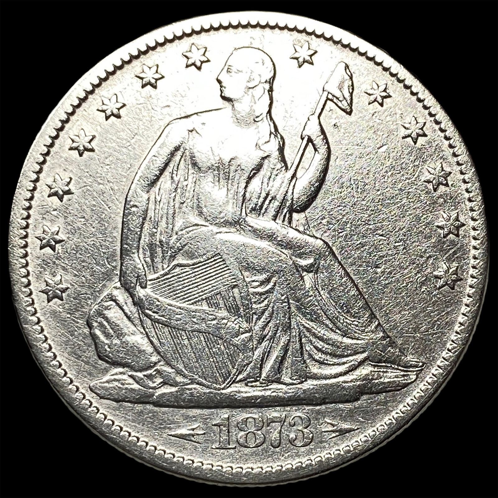 1873 Silver Half Dollar (No Arrows) CLOSELY UNCIRCULATED: 1873 Silver Half Dollar (No Arrows) CLOSELY UNCIRCULATED