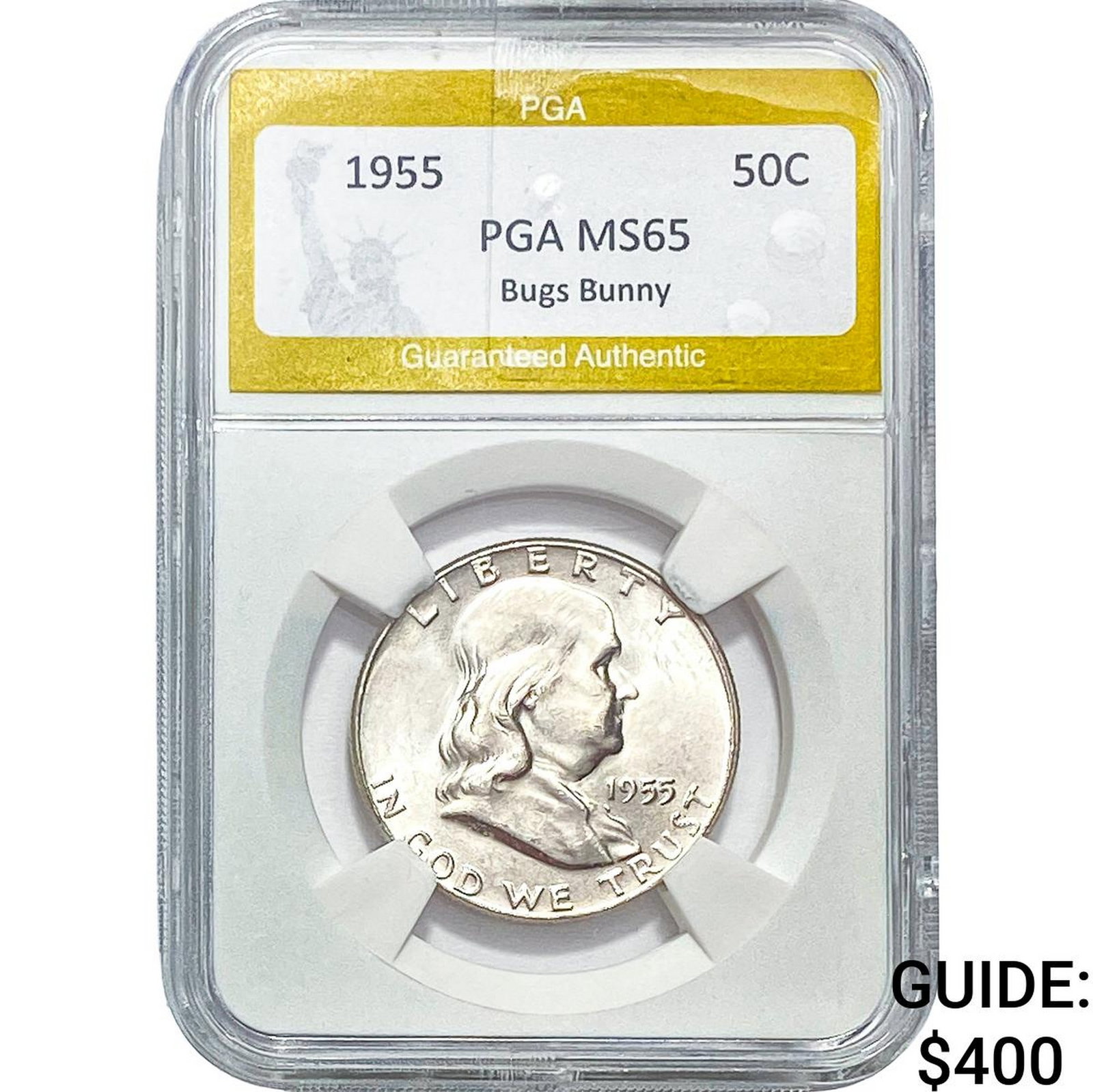 1955 Franklin Half Dollar PGA MS65 Bugs Bunny: 1955 Franklin Half Dollar PGA MS65 Bugs Bunny