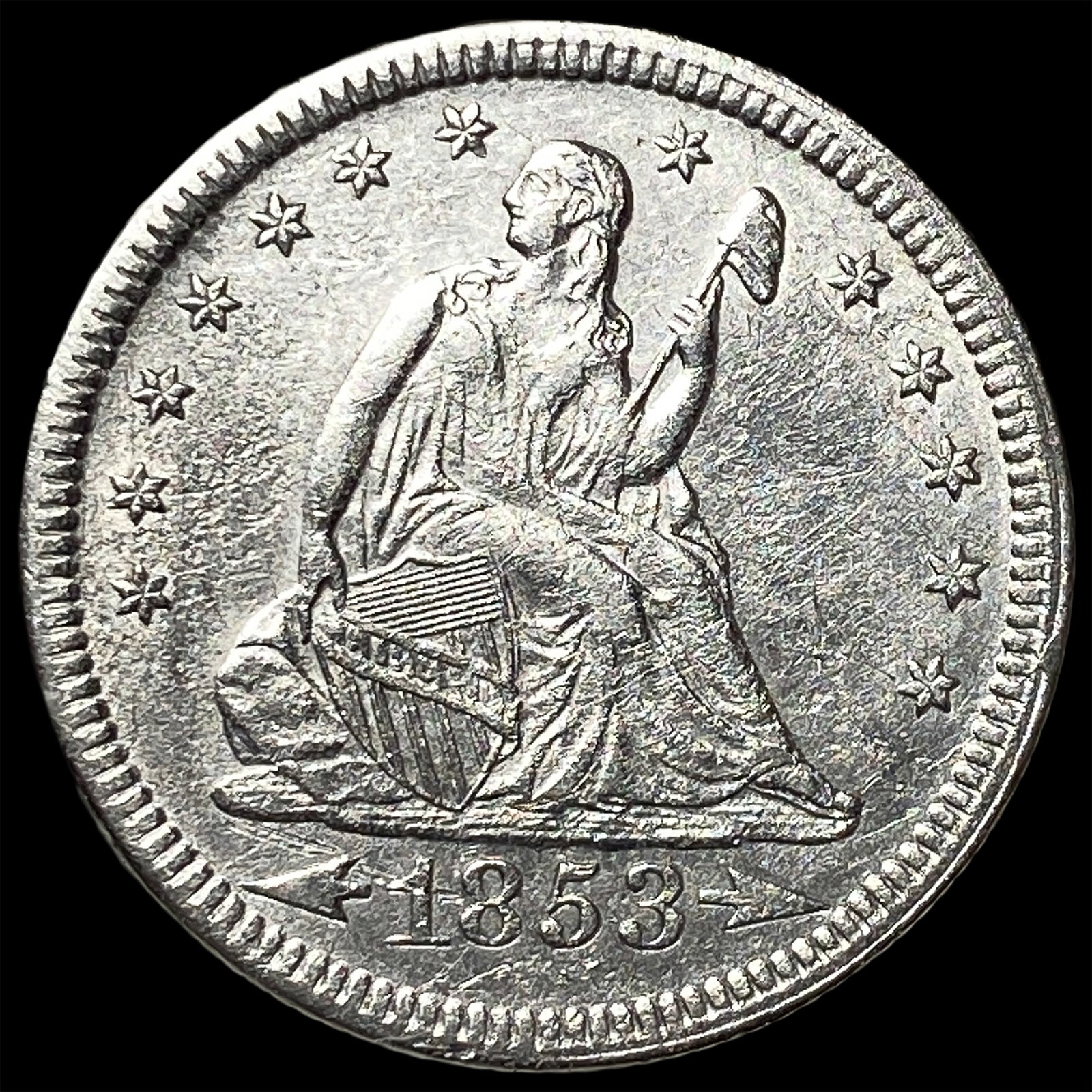 1853 Arrows Seated Liberty Quarter CHOICE AU: 1853 Arrows Seated Liberty Quarter CHOICE AU