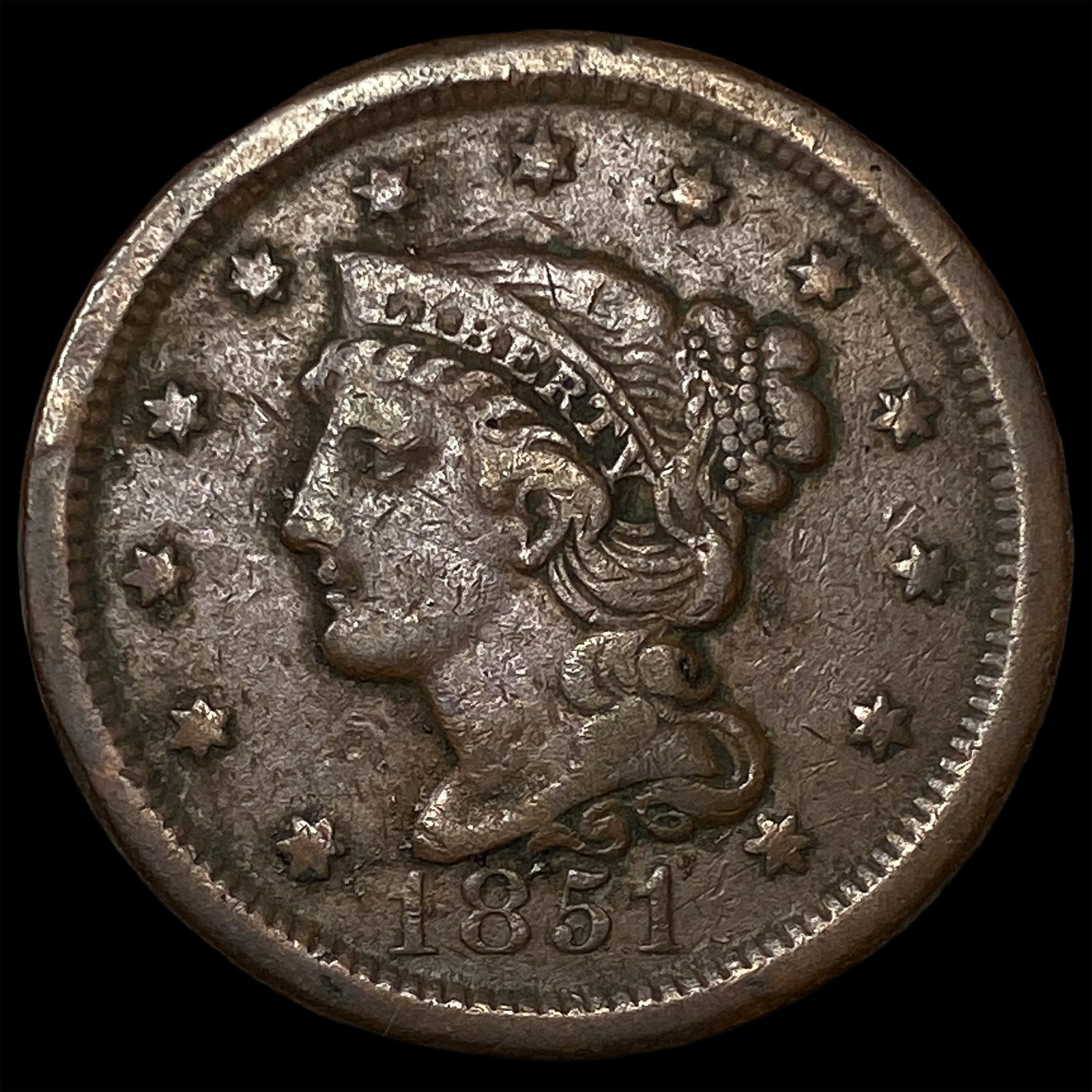 1851 Braided Hair Large Cent CLOSELY UNCIRCULATED: 1851 Braided Hair Large Cent CLOSELY UNCIRCULATED