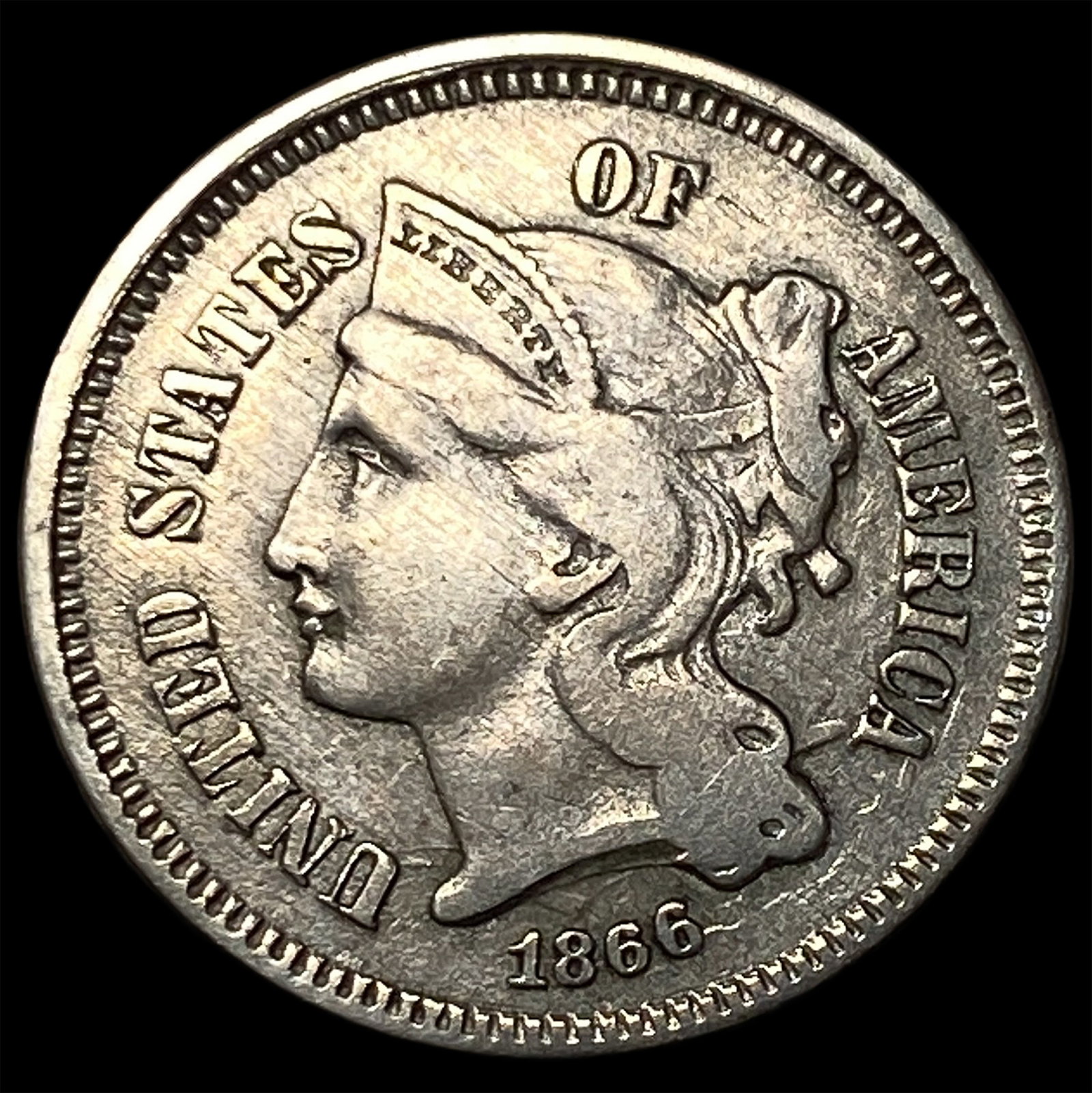 1866 Nickel Three-Cent Piece LIGHTLY CIRCULATED: 1866 Nickel Three-Cent Piece LIGHTLY CIRCULATED