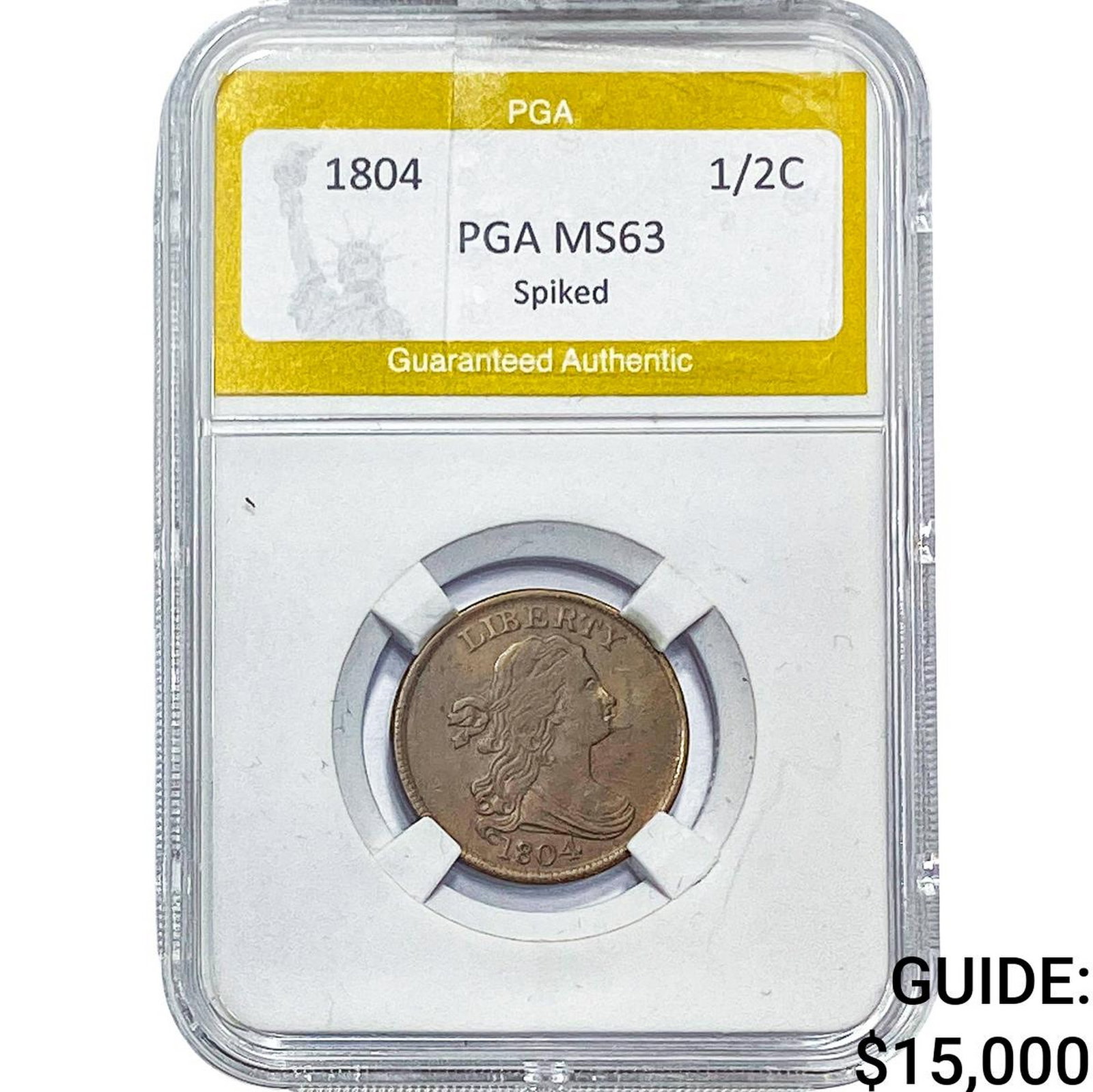 1804 Draped Bust Half Cent PGA MS63 Spiked Chin: 1804 Draped Bust Half Cent PGA MS63 Spiked Chin