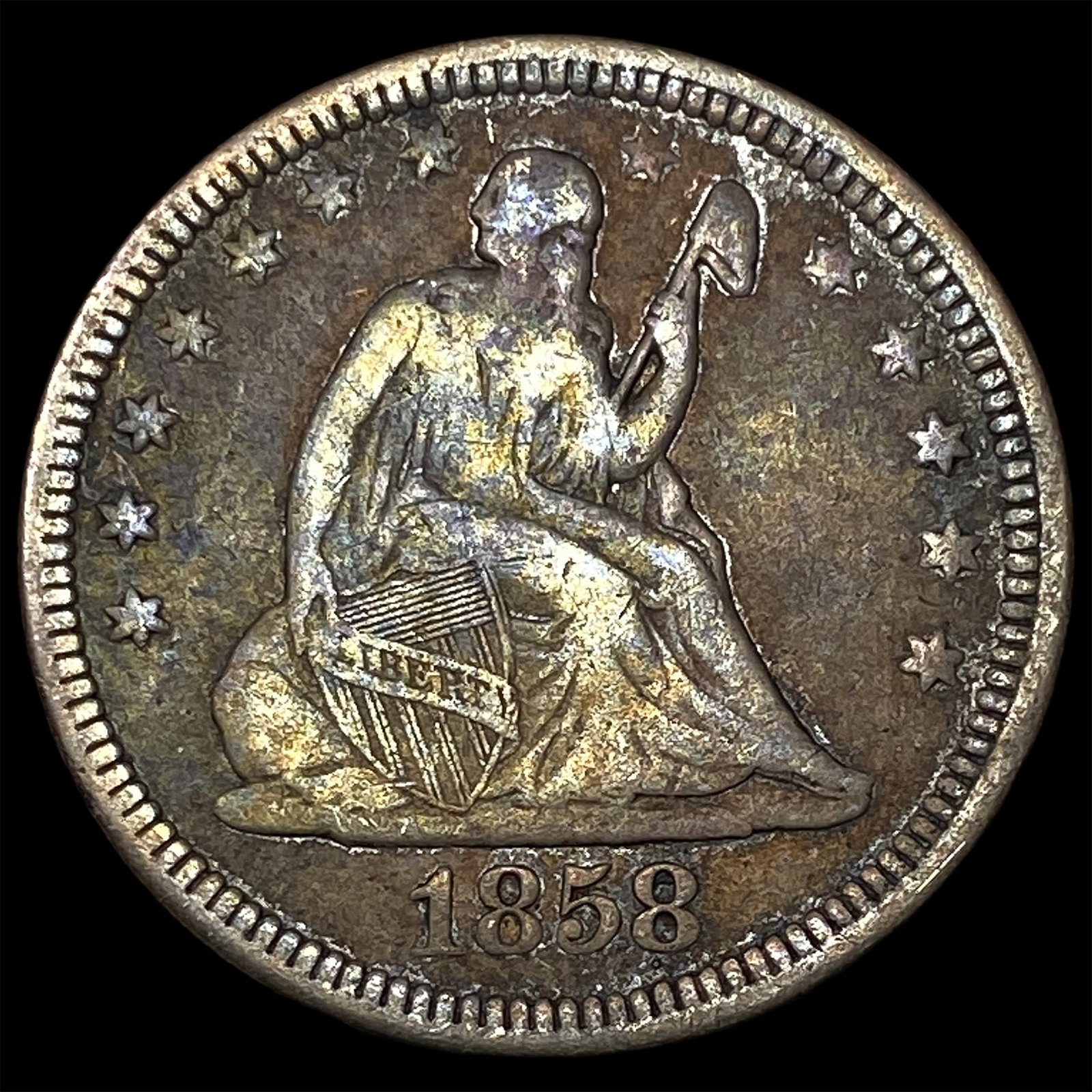 1858 Seated Liberty Quarter NEARLY UNCIRCULATED: 1858 Seated Liberty Quarter NEARLY UNCIRCULATED