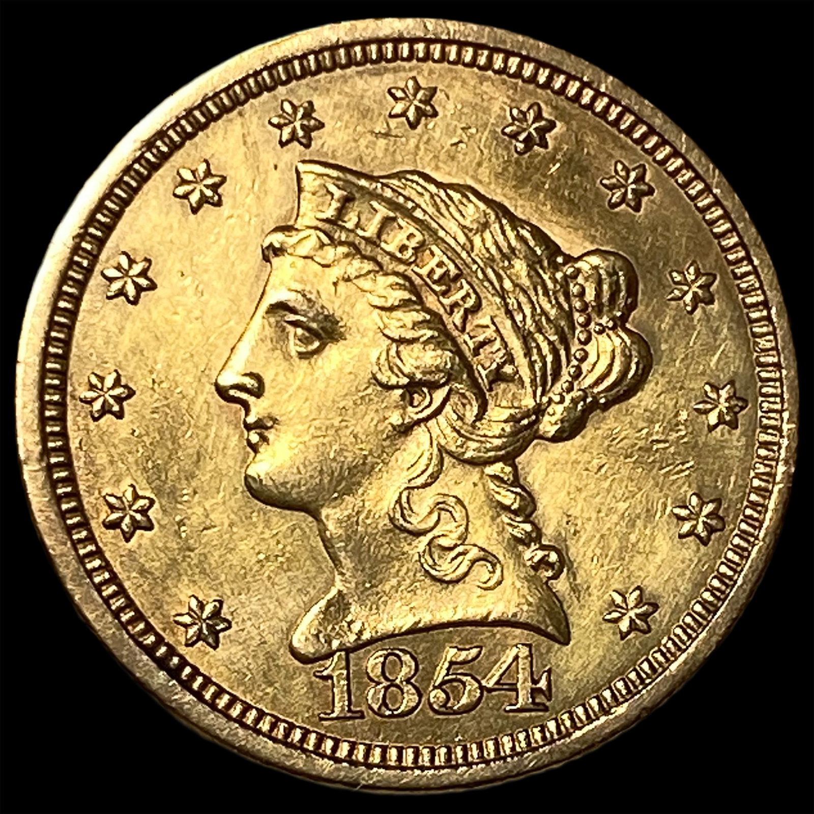 1854 Gold $2.50 Liberty Head Quarter Eagle UNCIRCULATED: 1854 Gold $2.50 Liberty Head Quarter Eagle UNCIRCULATED