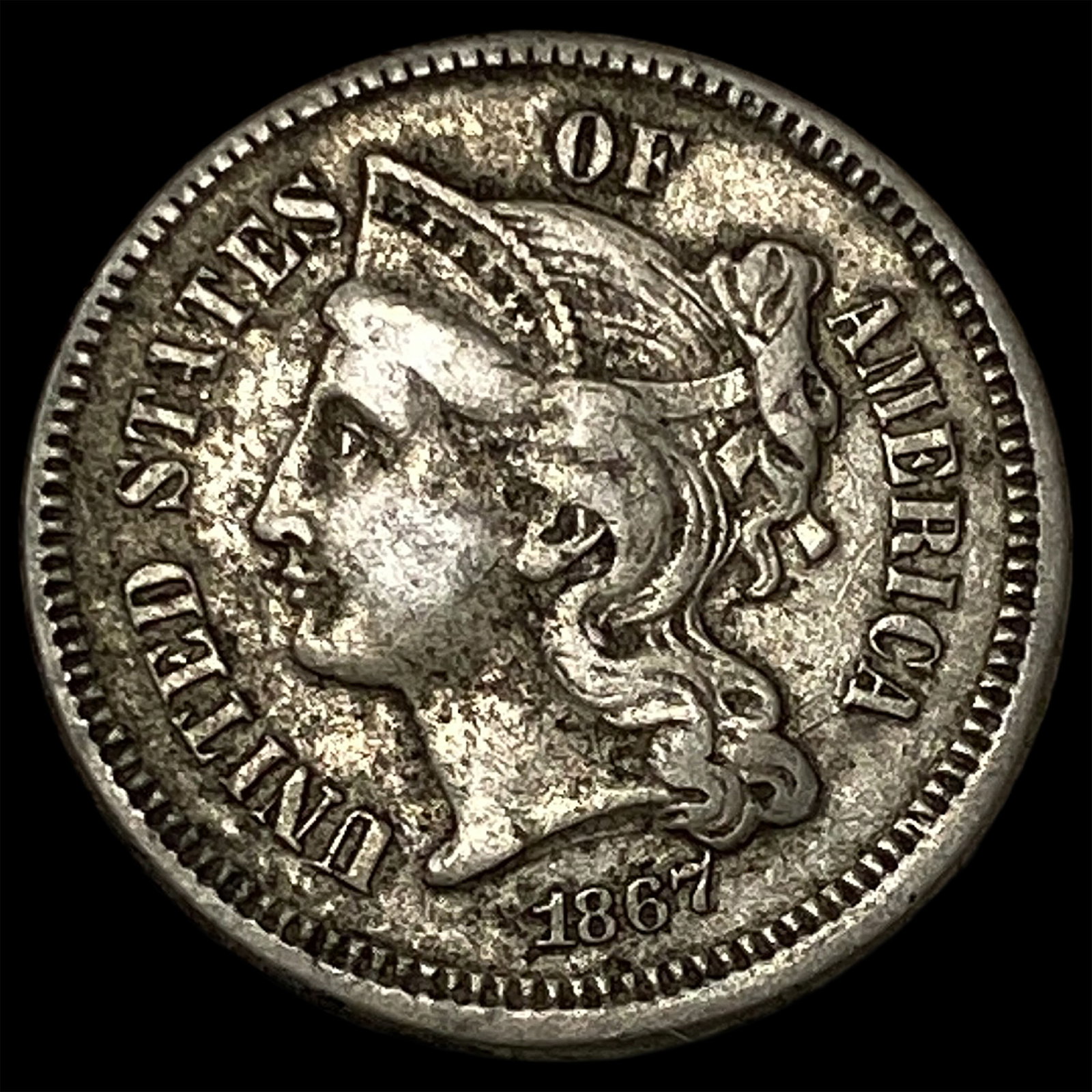 1867 Nickel Three-Cent Piece NEARLY UNCIRCULATED: 1867 Nickel Three-Cent Piece NEARLY UNCIRCULATED
