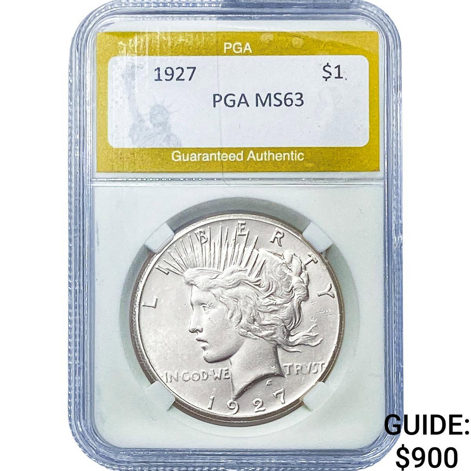 1927 Silver Peace Dollar PGA MS63: 1927 Silver Peace Dollar PGA MS63