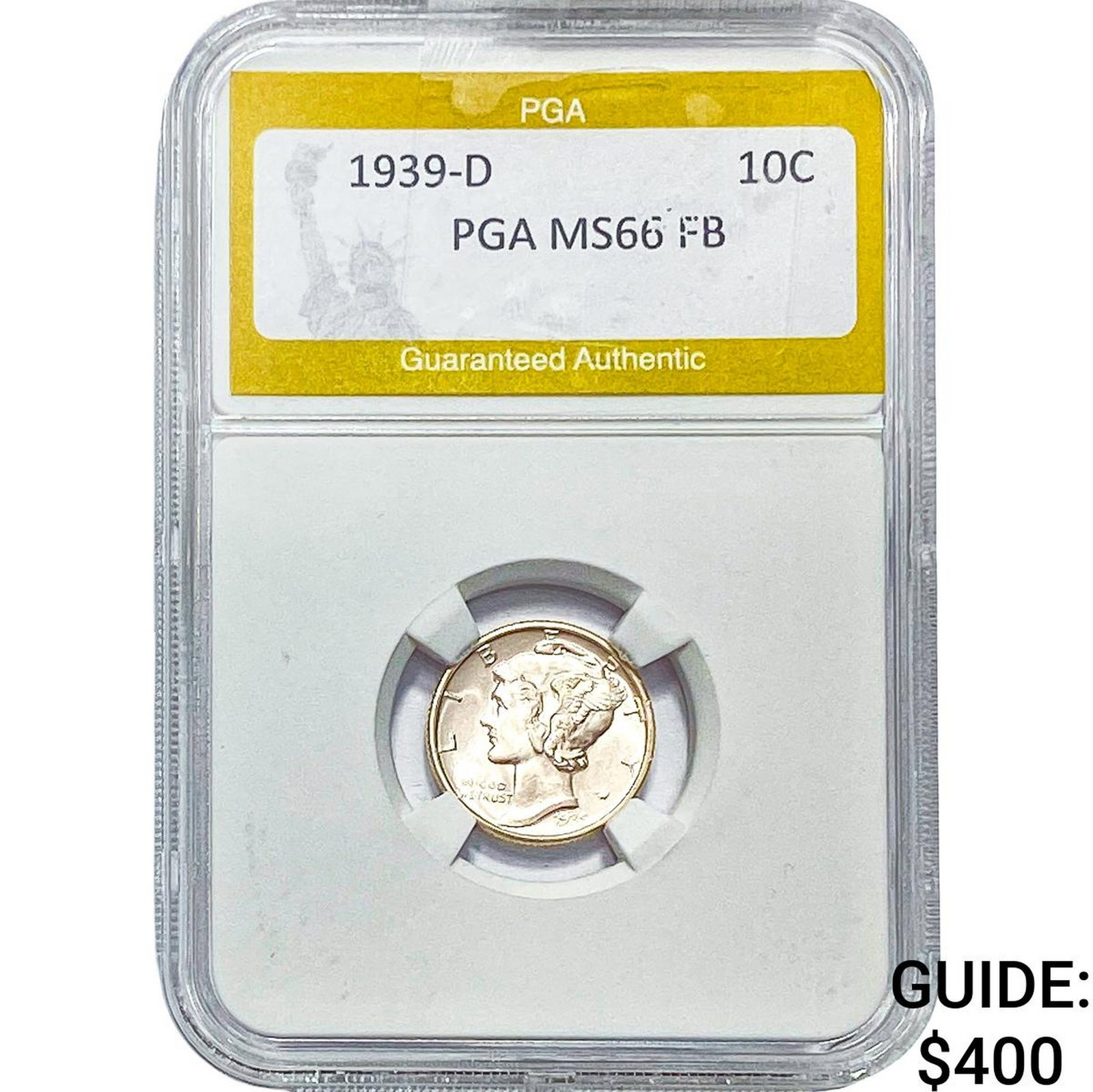 1939-D Mercury Silver Dime PGA MS66 FB: 1939-D Mercury Silver Dime PGA MS66 FB