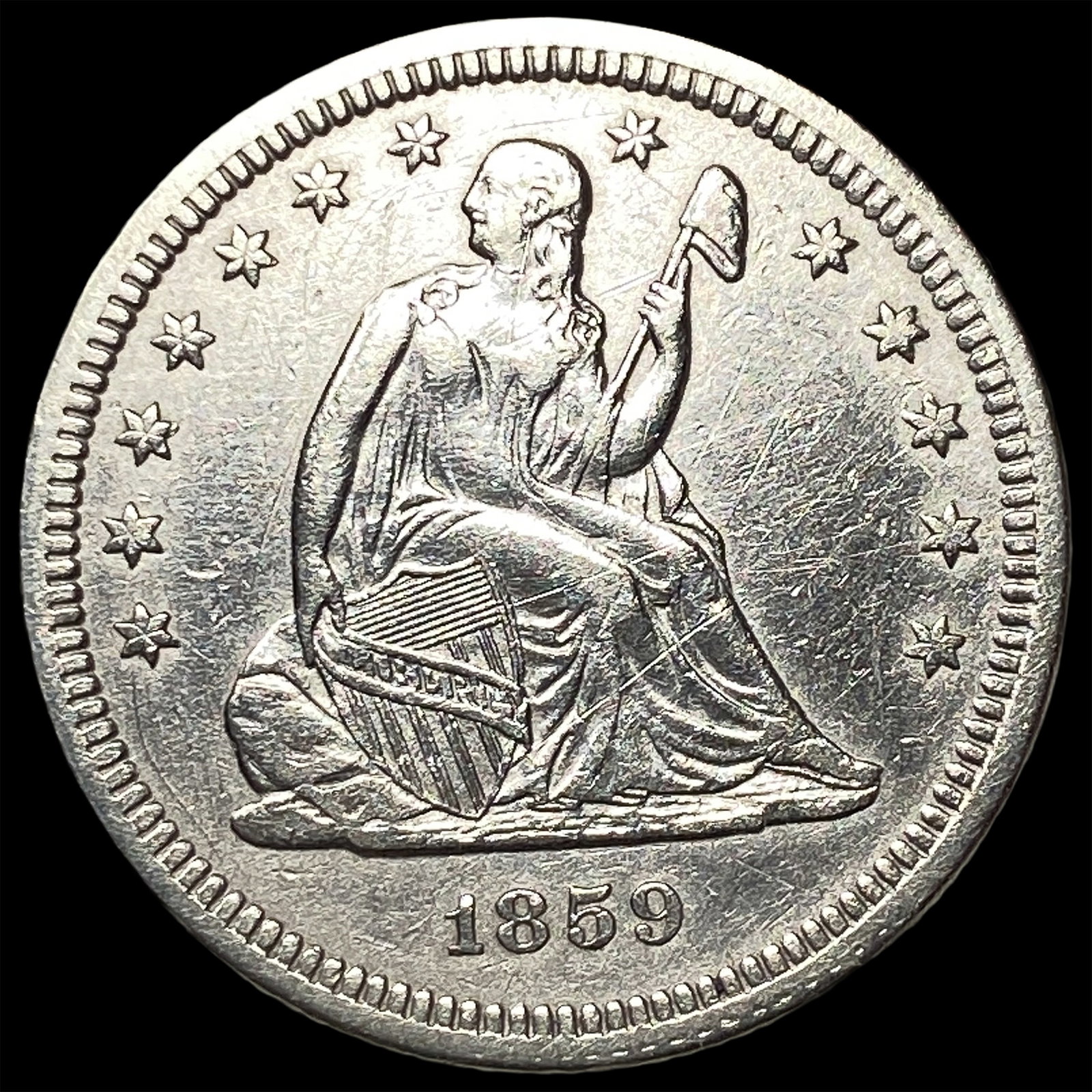 1859 Silver Seated Liberty Quarter CHOICE AU: 1859 Silver Seated Liberty Quarter CHOICE AU