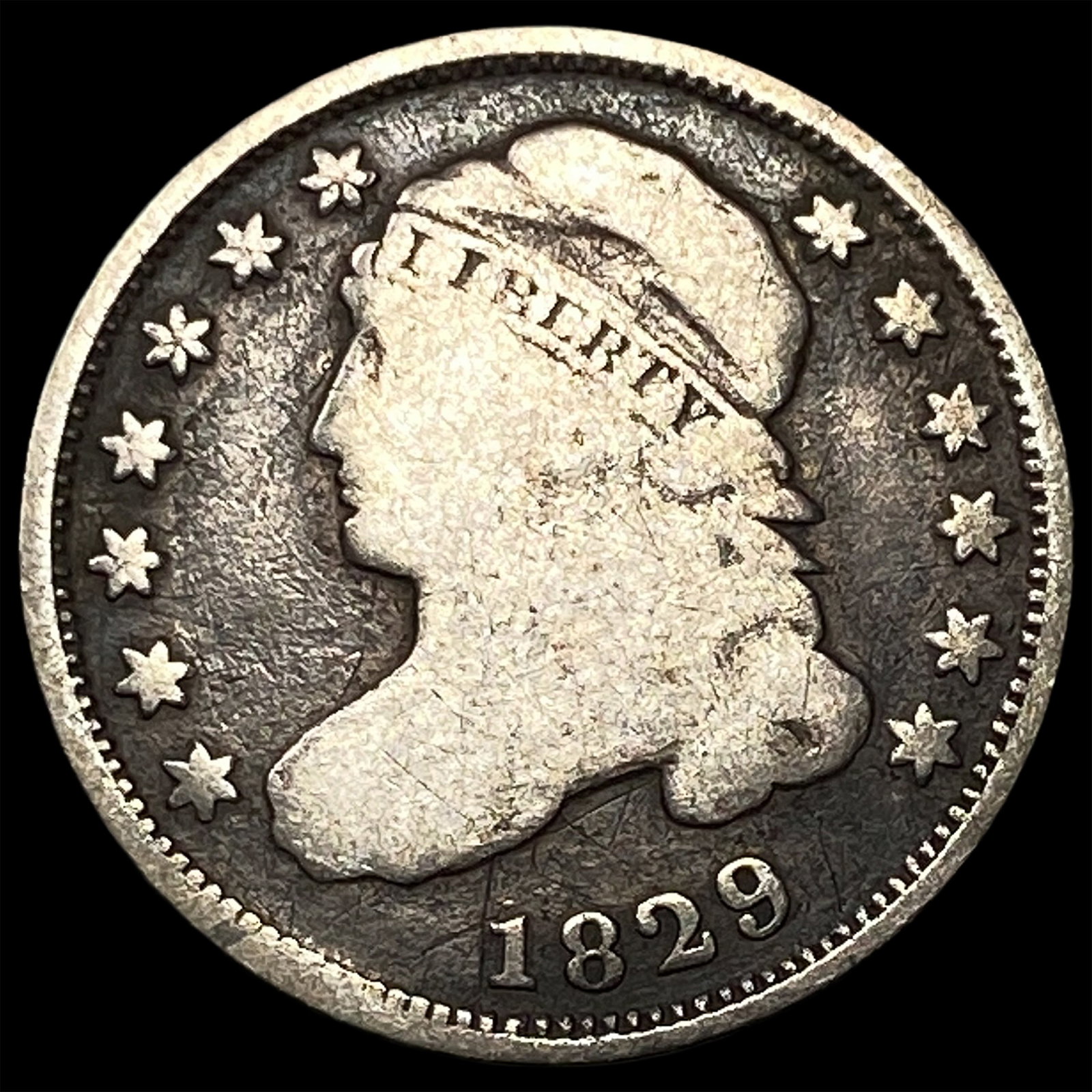 1829 Capped Bust Silver Half Dime NICELY CIRCULATED: 1829 Capped Bust Silver Half Dime NICELY CIRCULATED