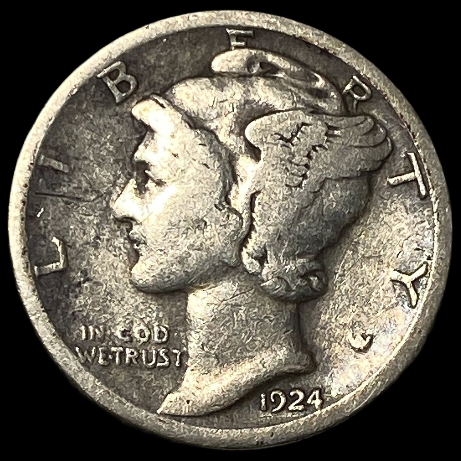 1924-S Silver Mercury Dime NEARLY UNCIRCULATED: 1924-S Silver Mercury Dime NEARLY UNCIRCULATED