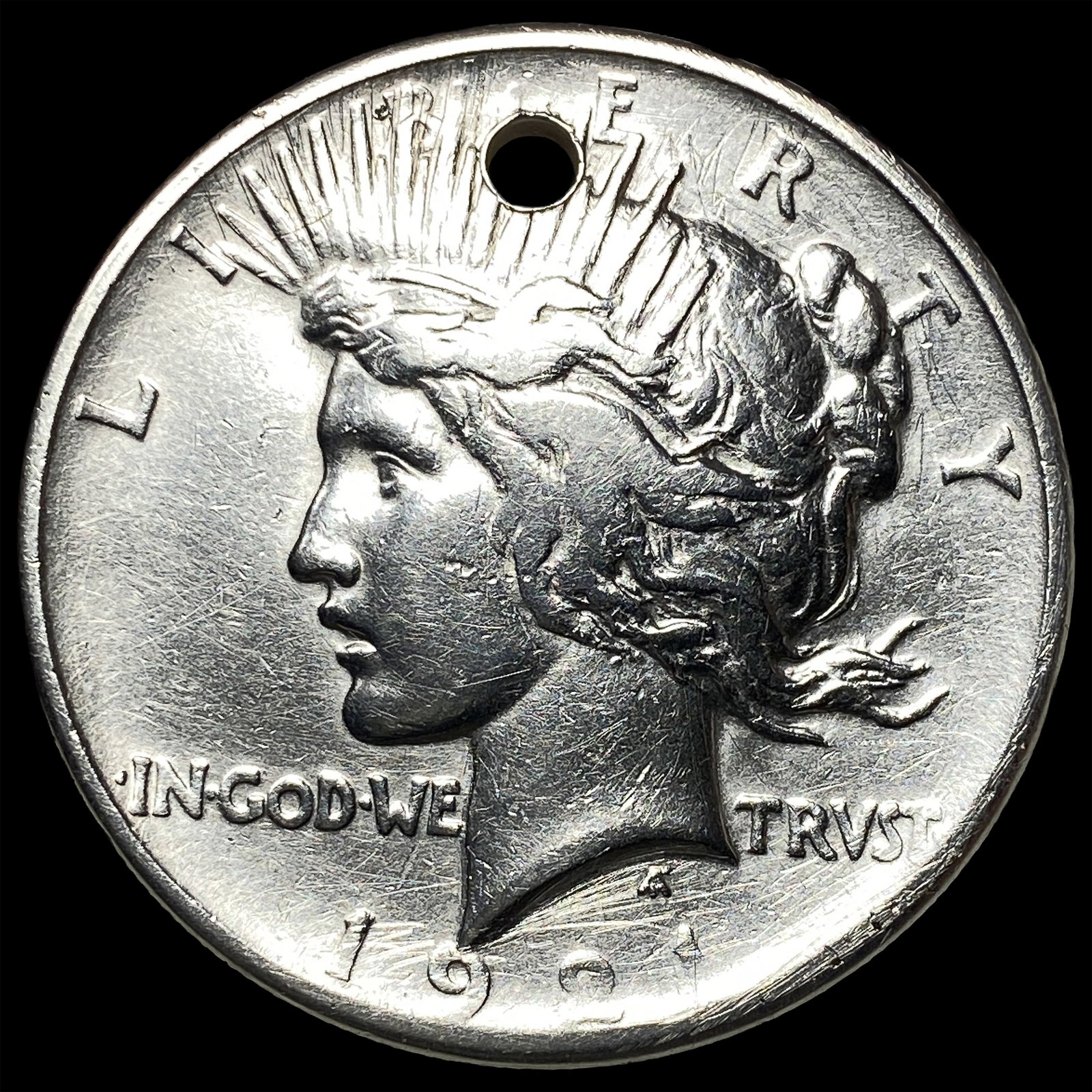 1921 Silver Peace Dollar (holed) NICELY CIRCULATED: 1921 Silver Peace Dollar (holed) NICELY CIRCULATED